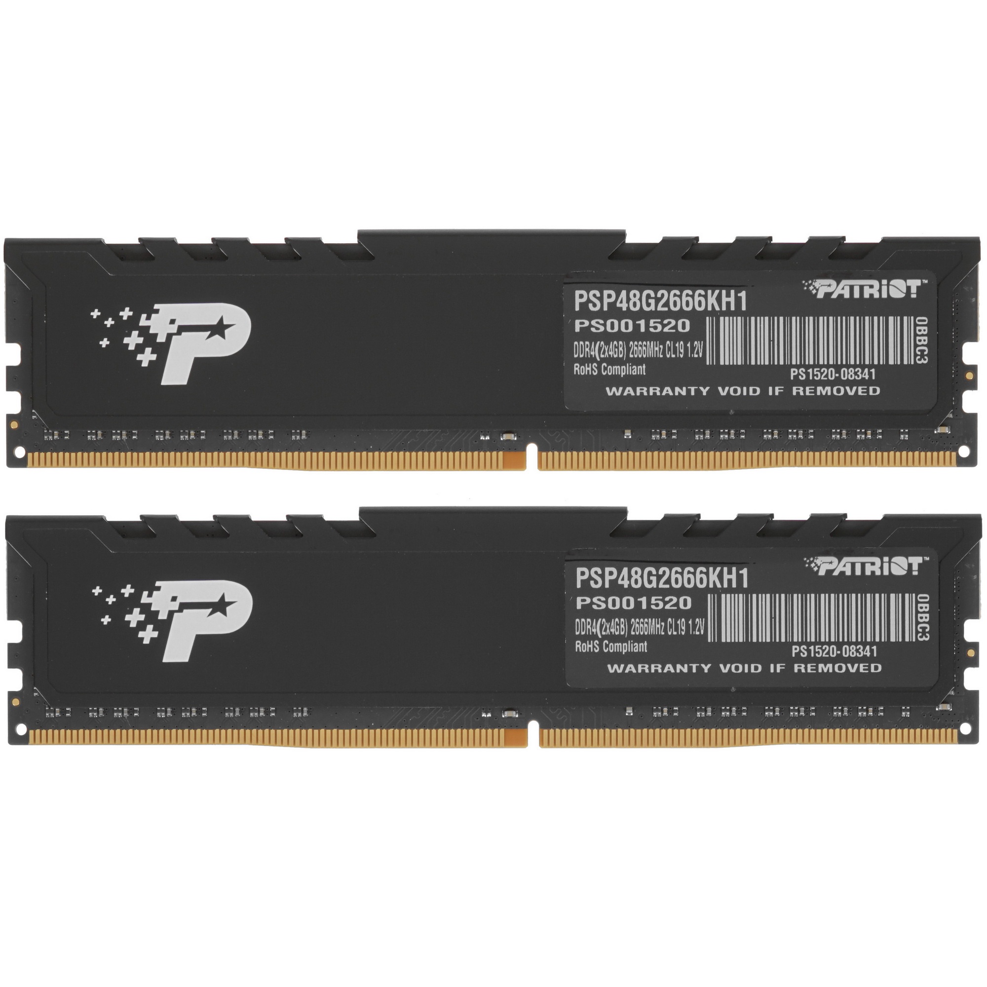Оперативная память Patriot Signature Premium, DDR4, 8GB (2x4 GB), 2666 MHz, CL19, радиатор, чёрный