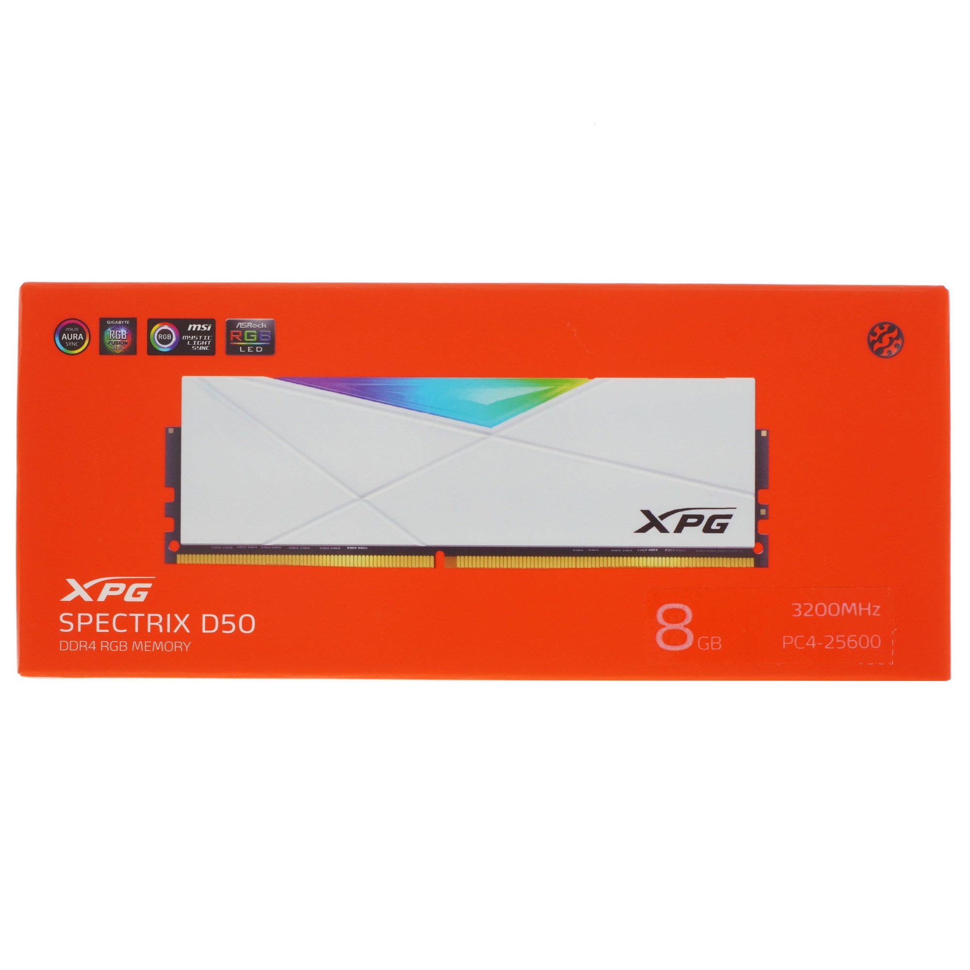 Оперативная память XPG Spectrix D50 RGB, 8GB (1x8GB), DDR4, 3200MHz, CL16, с радиатором, RGB, белый