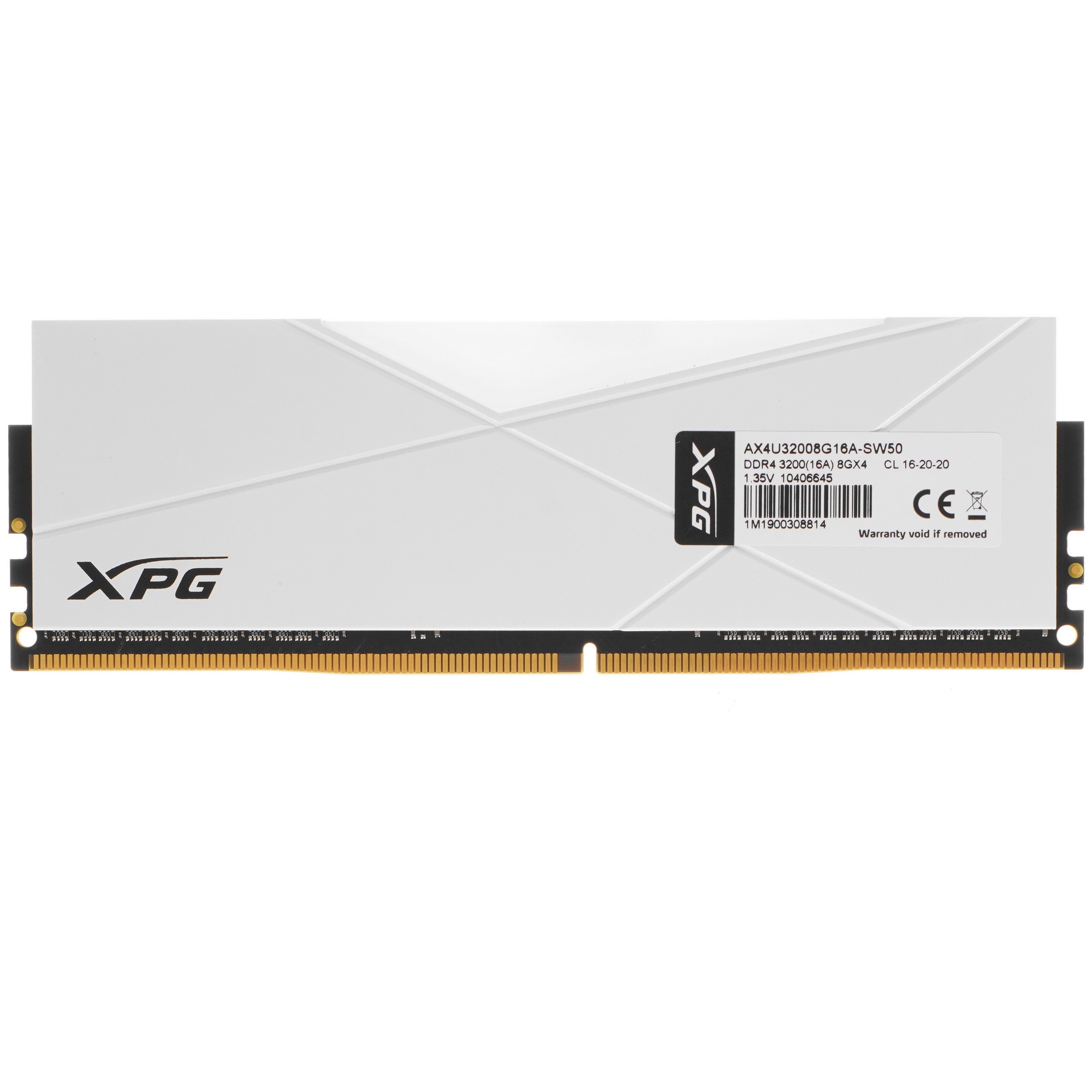 Оперативная память XPG Spectrix D50 RGB, 8GB (1x8GB), DDR4, 3200MHz, CL16, с радиатором, RGB, белый