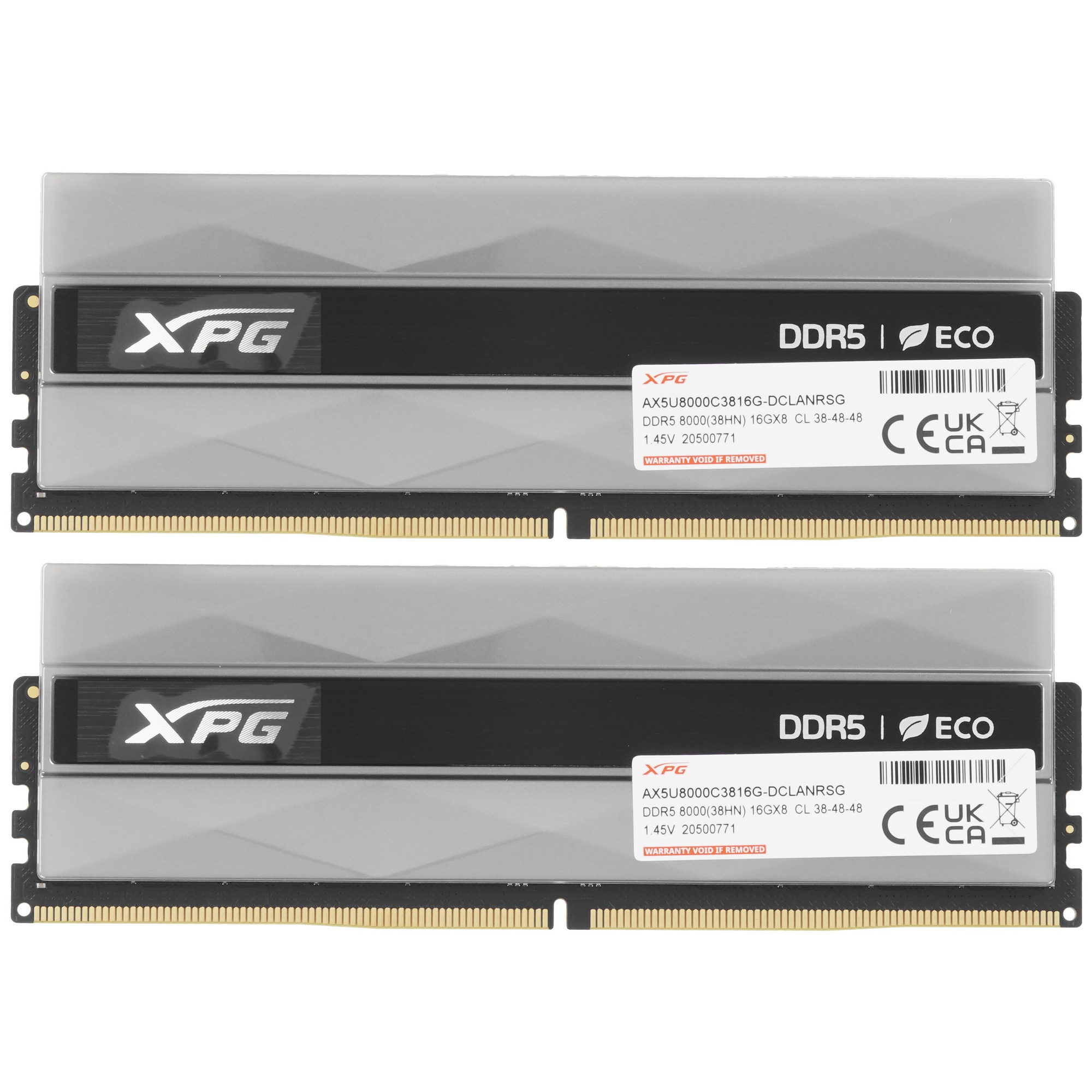 Оперативная память XPG Lancer NEON RGB, DDR5, 32GB (2x16GB), 8000MHz, CL38, с радиаторами, RGB, сере