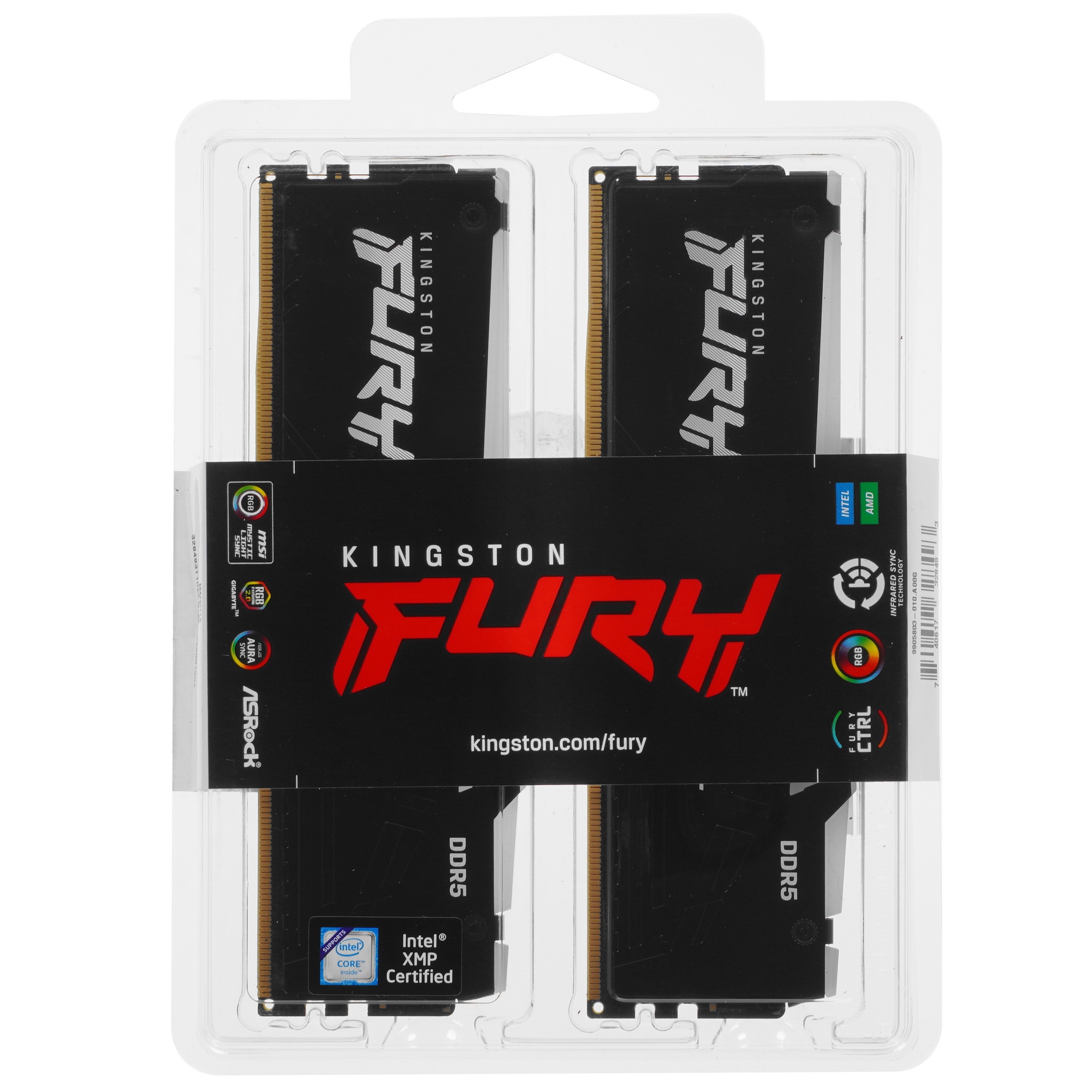 Оперативная память Kingston Fury Beast, DDR5, 32GB (2x16GB), 5600MHz, CL40, с радиаторами, RGB, черн