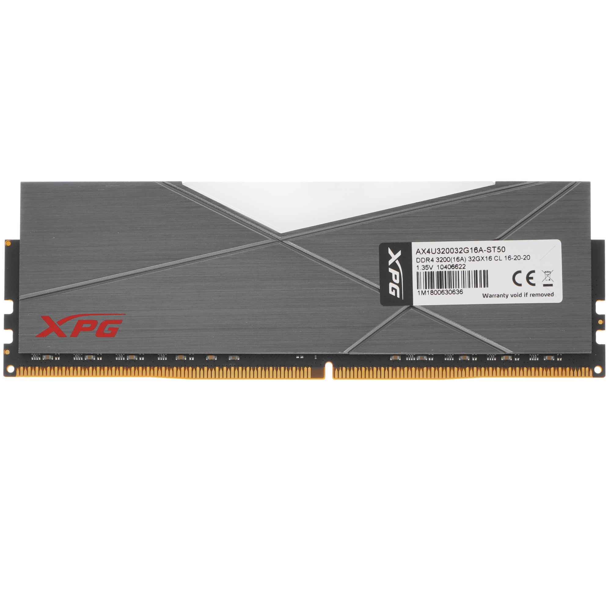 Оперативная память XPG Spectrix D50, DDR4, 32GB (1x32 GB), 3200 MHz, CL16, радиатор, RGB, серый