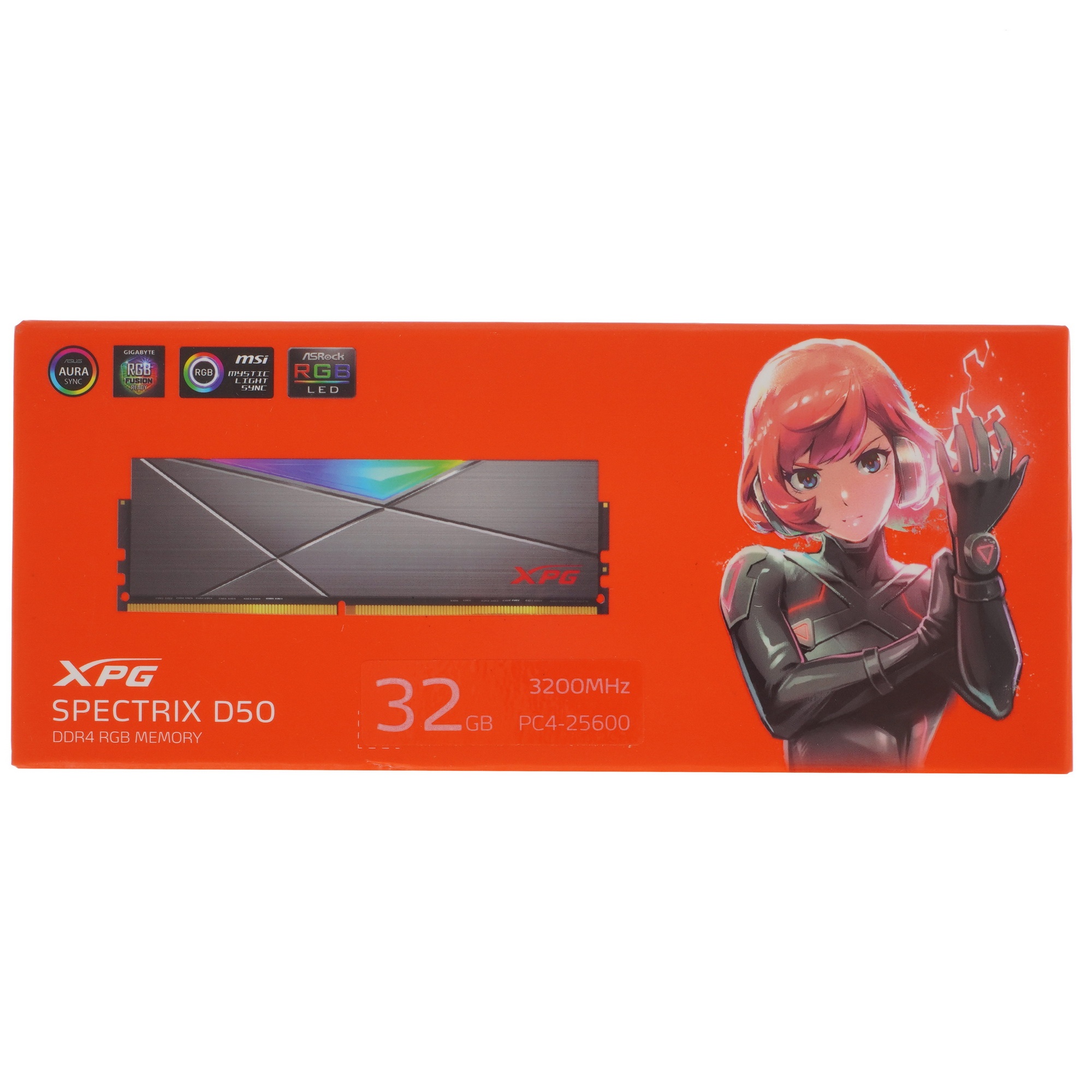 Оперативная память XPG Spectrix D50, DDR4, 32GB (1x32 GB), 3200 MHz, CL16, радиатор, RGB, серый
