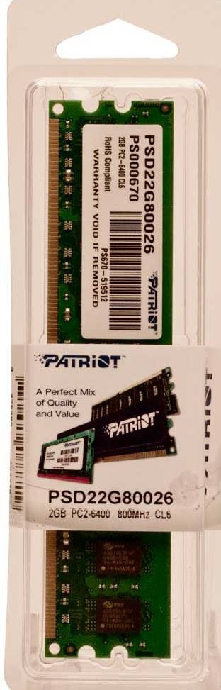 Оперативная память Patriot, DDR2, 2GB (1x2 GB), 800 MHz, CL6