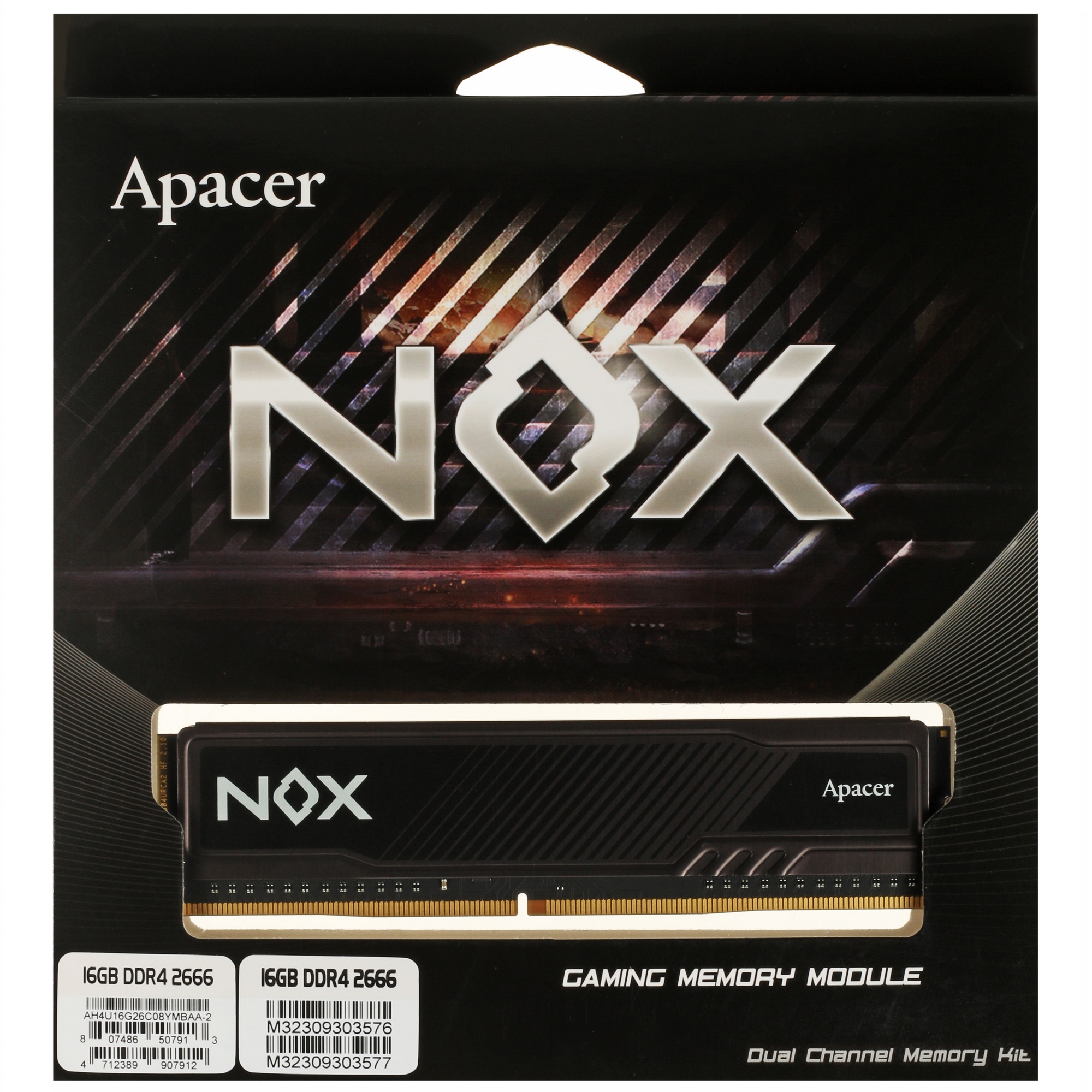 Оперативная память Apacer Nox, DDR4, 16GB (2x8 GB), 2666 MHz, CL16, радиатор, черный