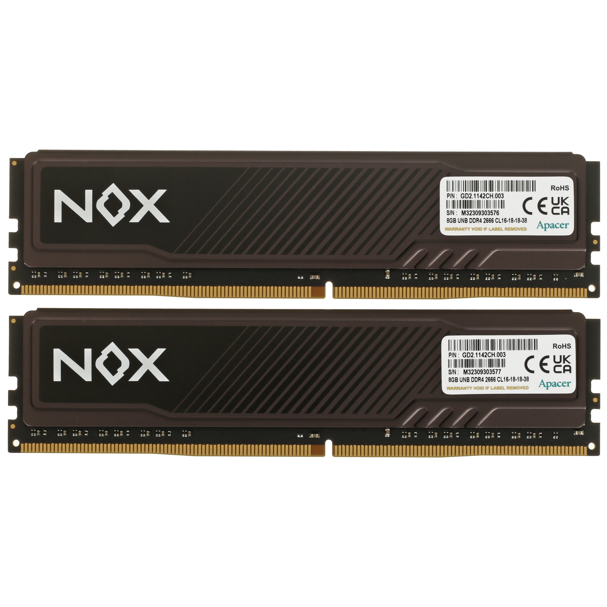 Оперативная память Apacer Nox, DDR4, 16GB (2x8 GB), 2666 MHz, CL16, радиатор, черный