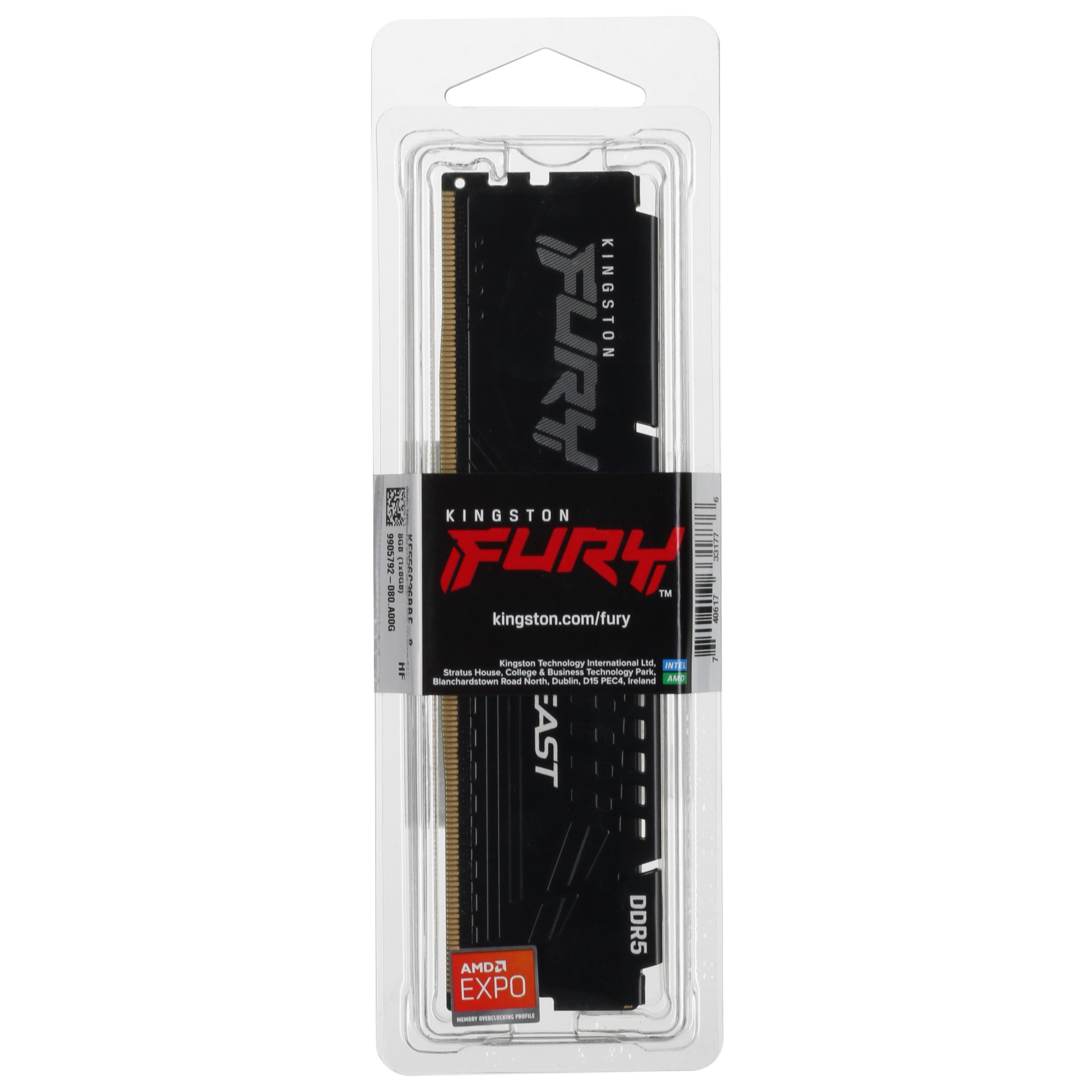 Оперативная память Kingston Fury Beast, DDR5, 8GB (1x8GB), 5600MHz, CL36, с радиатором, черный