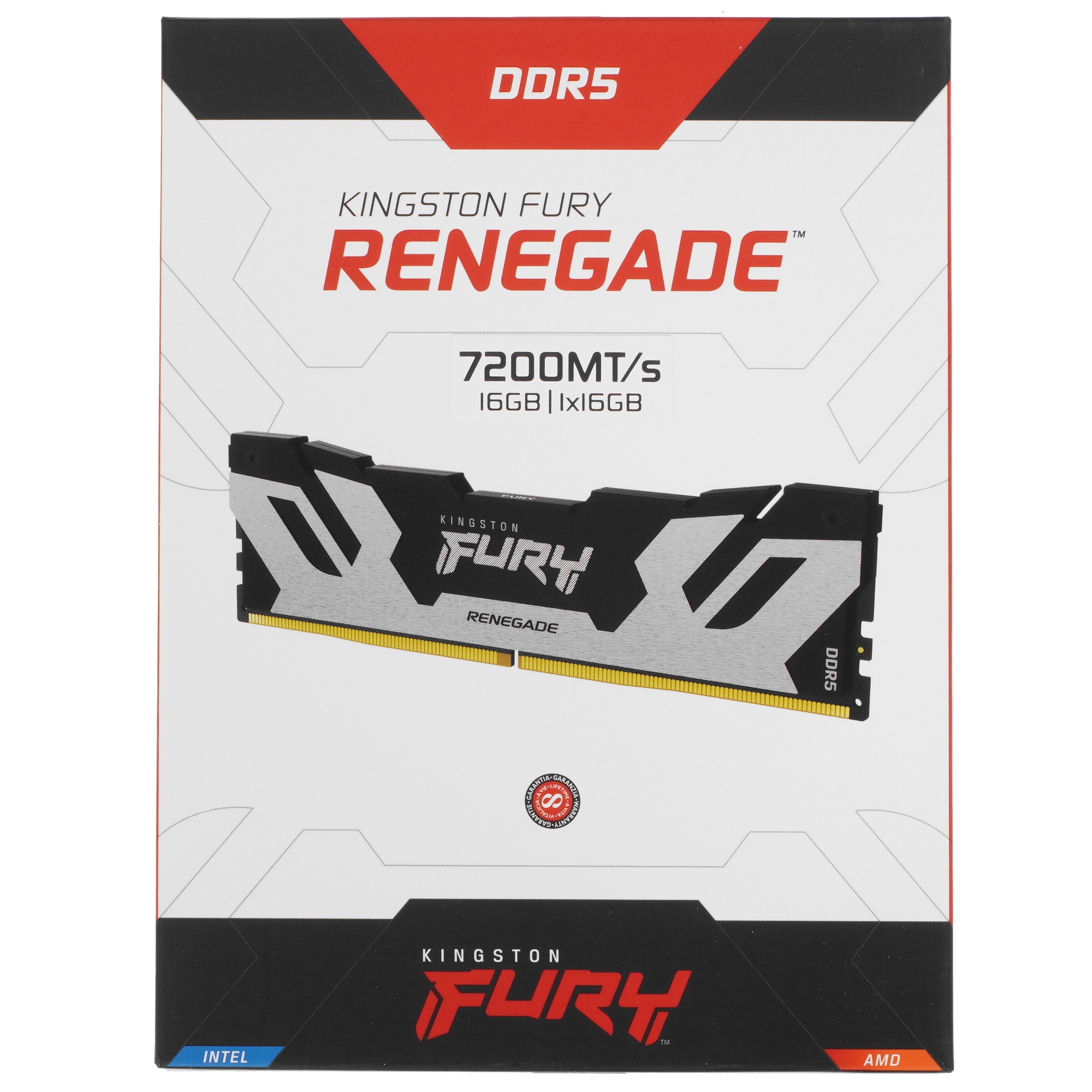 Оперативная память Kingston Fury Renegade Black, DDR5, 16GB, 7200MHz, CL38, с радиатором, чёрный