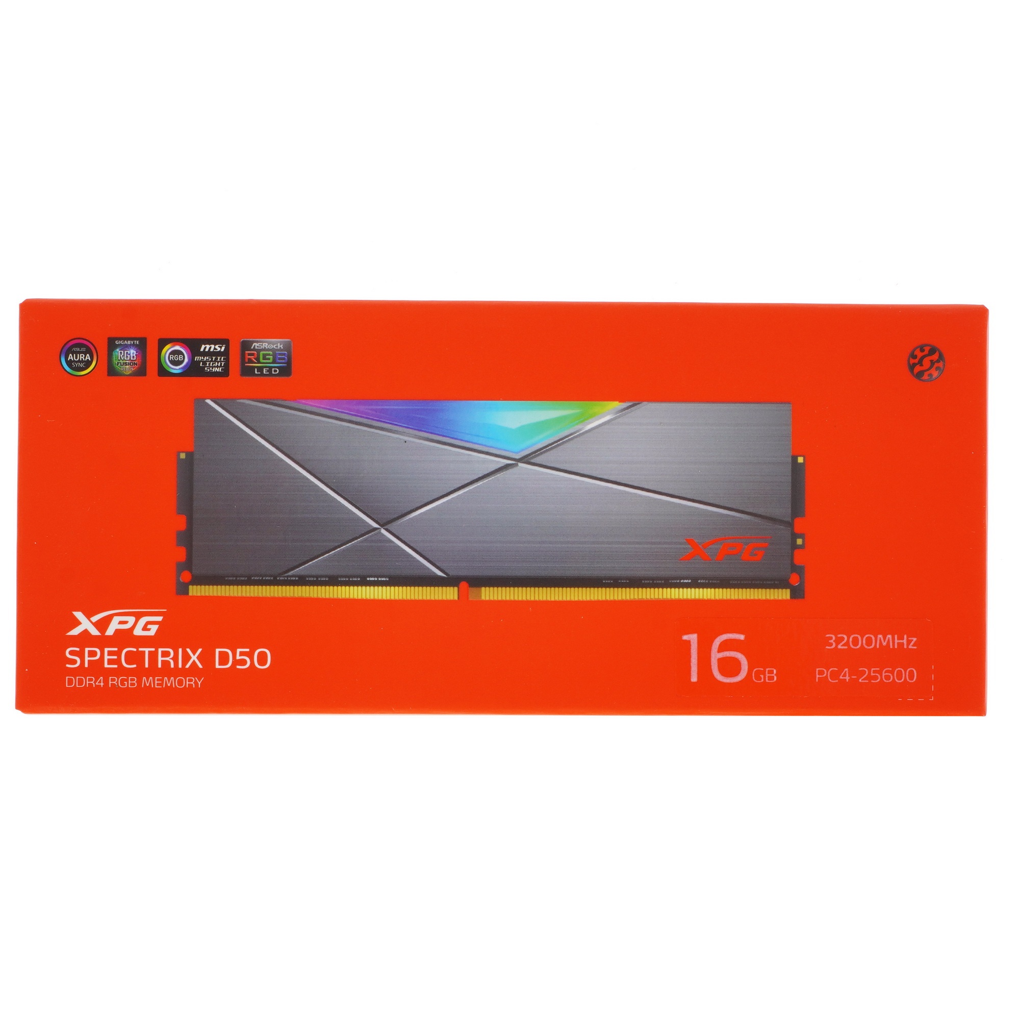 Оперативная память XPG Spectrix D50 RGB, DDR4, 16GB (1x16GB), 3200MHz, CL16, UDIMM, с радиатором, RG