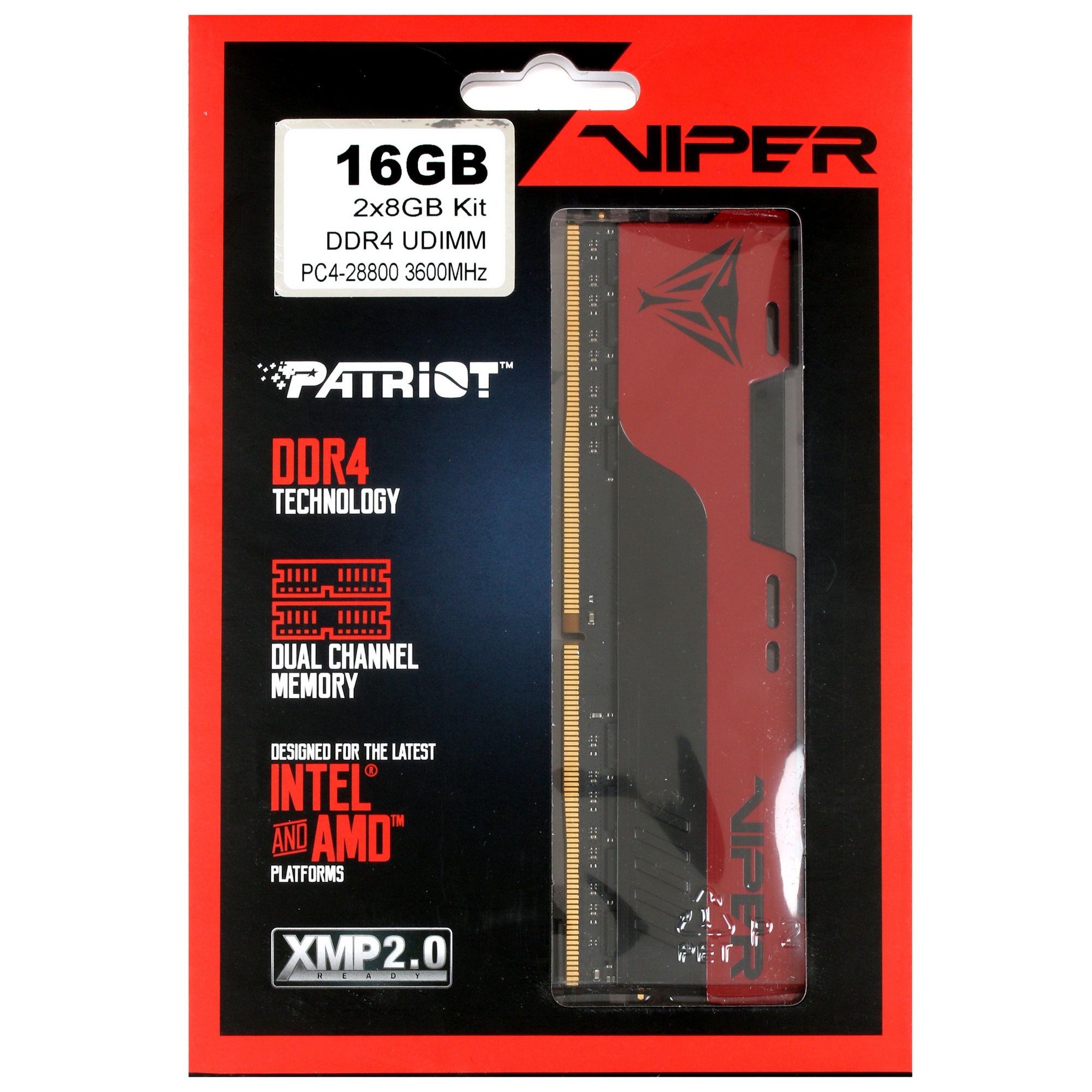Оперативная память Patriot Viper Elite II, DDR4, 16GB (2x8 GB), 3600 MHz, CL20, радиатор, красный, ч