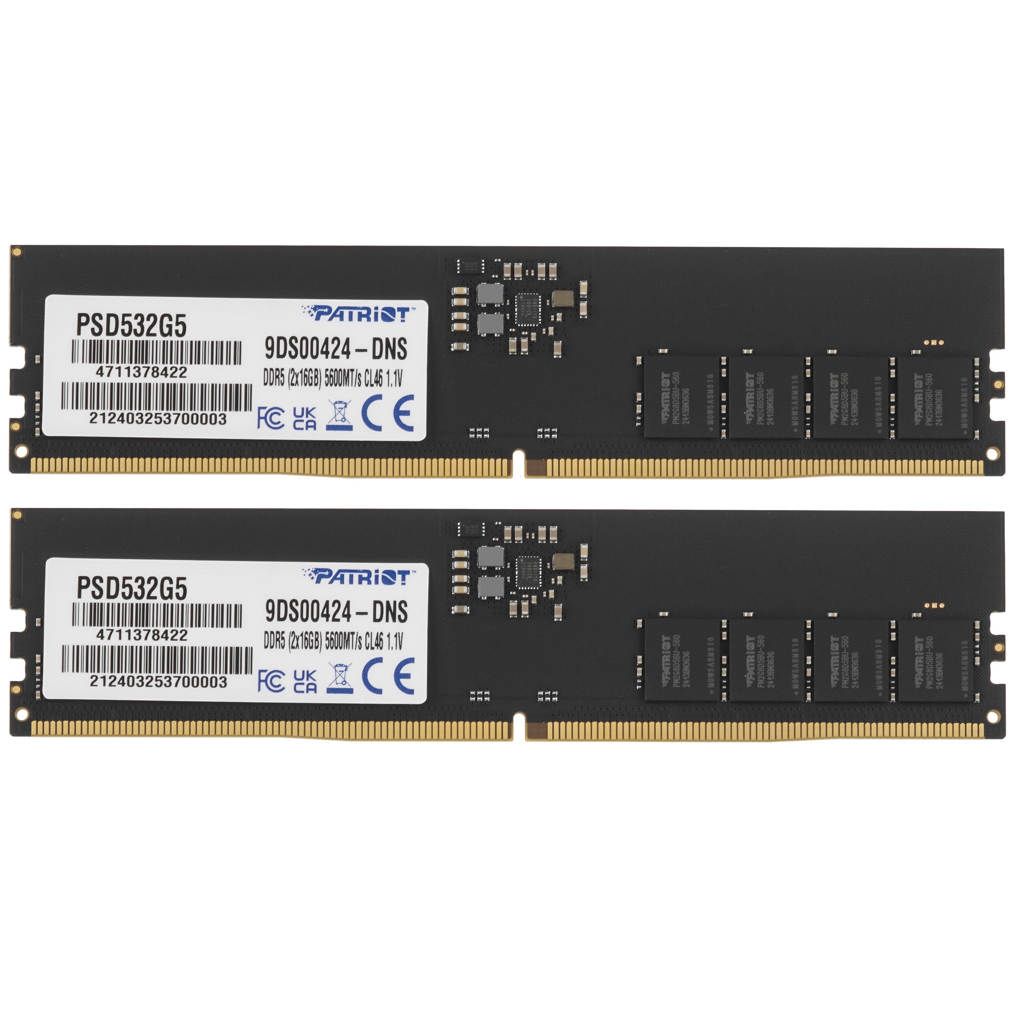 Оперативная память Patriot Signature, DDR5, 32GB (2x16 GB), 5600 MHz, CL46