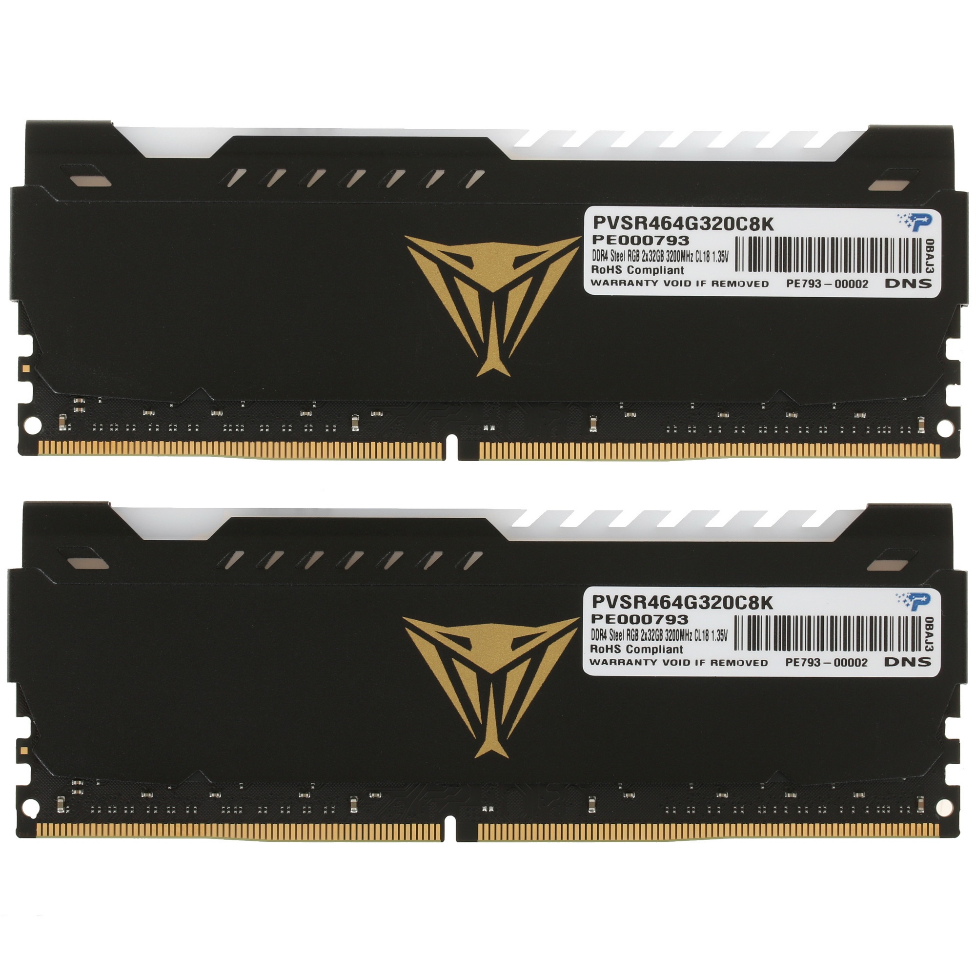 Оперативная память Patriot Viper Steel, DDR4, 64GB (2x32GB), 3200MHz, CL18, с радиатором, RGB, черны