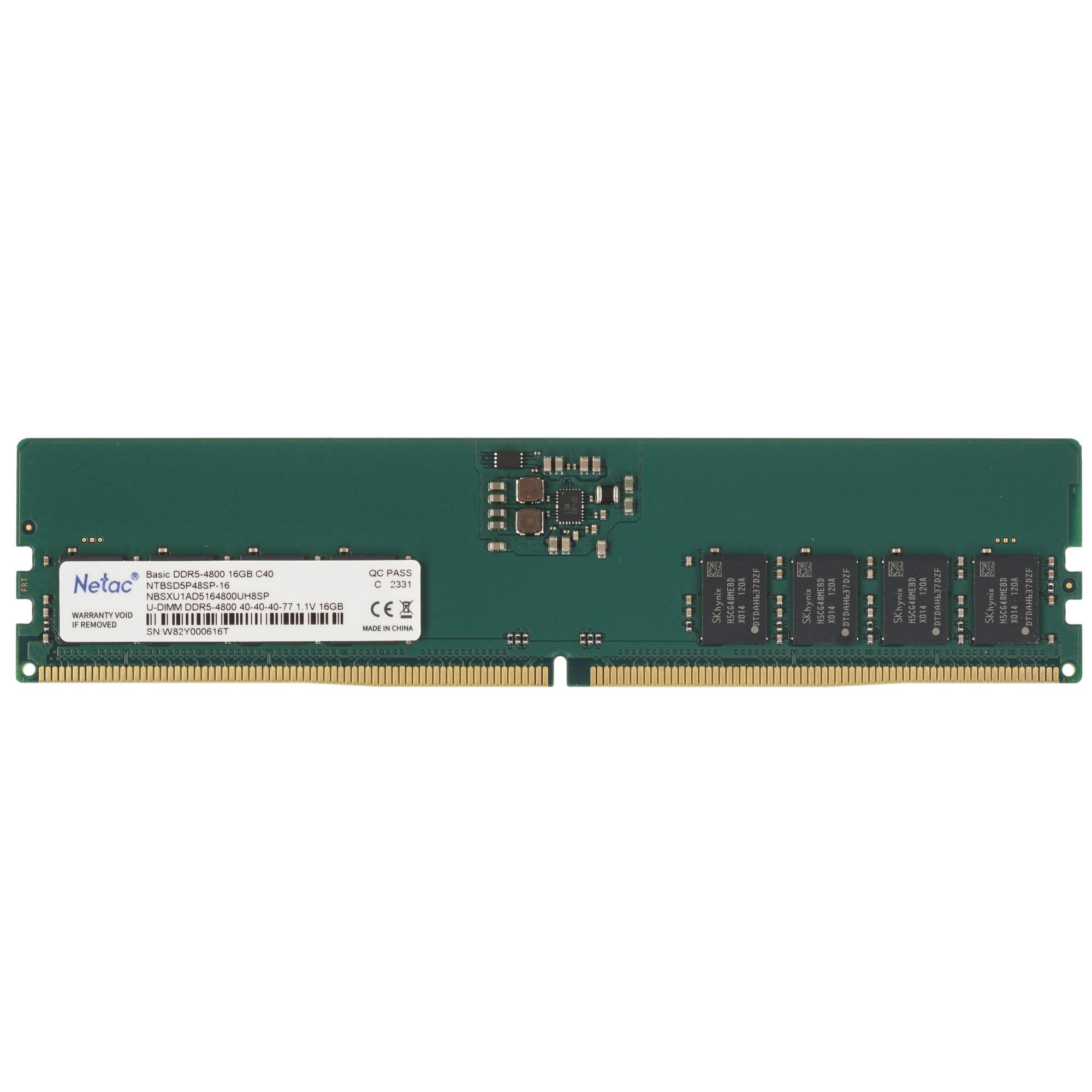 Оперативная память NETAC Basic, DDR5, 16GB (1x16GB), 4800MHz, CL40