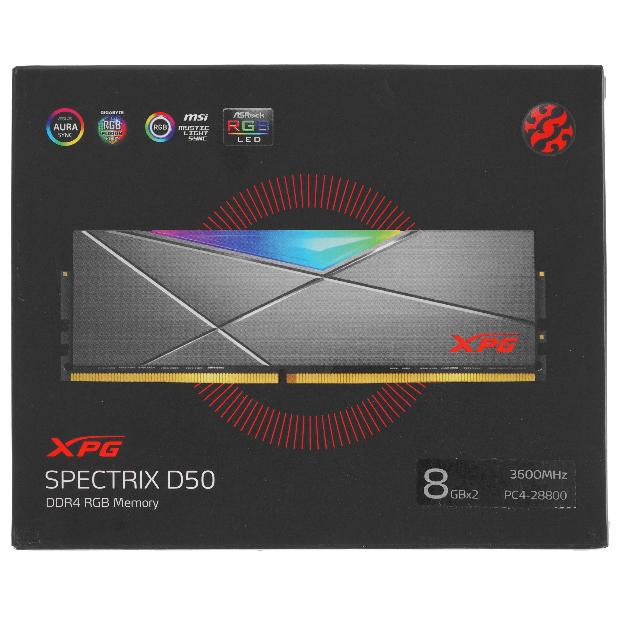 Оперативная память XPG Spectrix D50 RGB, 16GB (2x8GB), DDR4, 3600MHz, CL18, с радиаторами, серый, RG