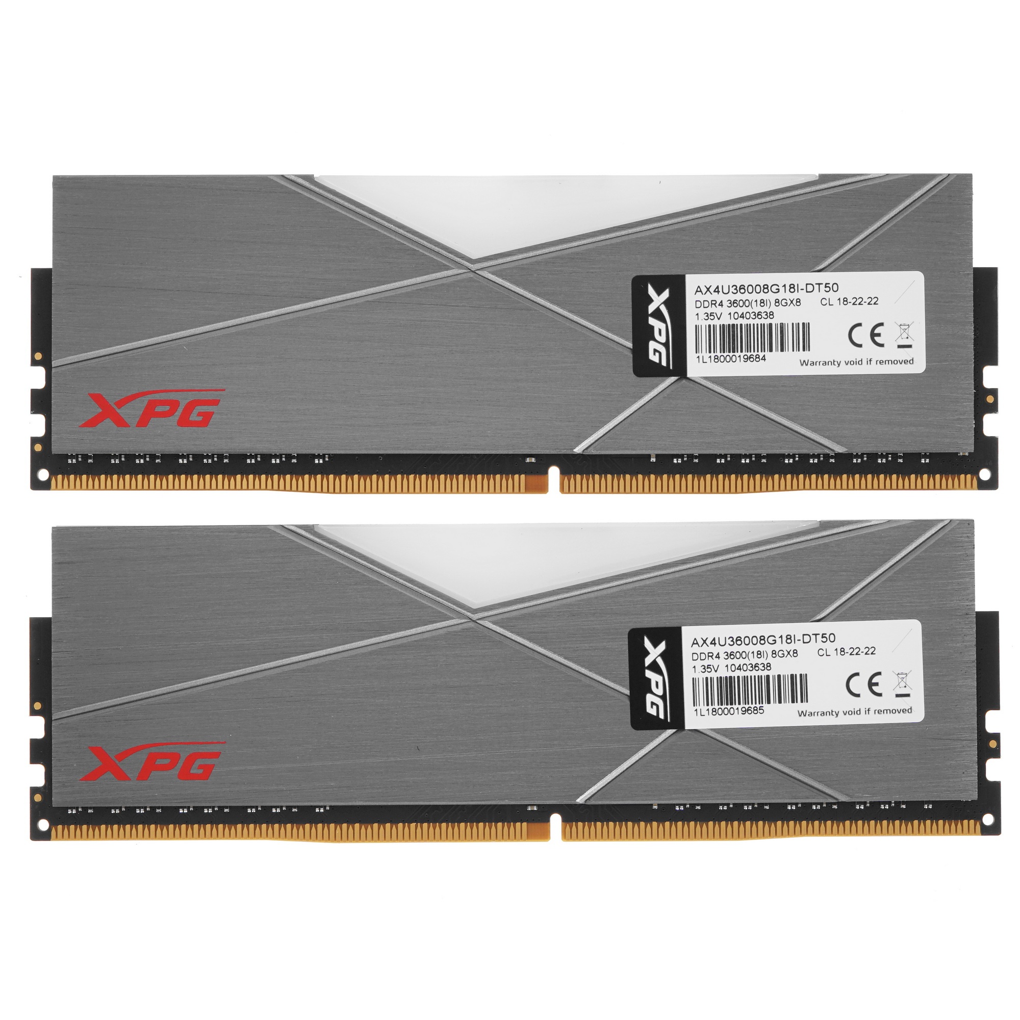 Оперативная память XPG Spectrix D50 RGB, 16GB (2x8GB), DDR4, 3600MHz, CL18, с радиаторами, серый, RG