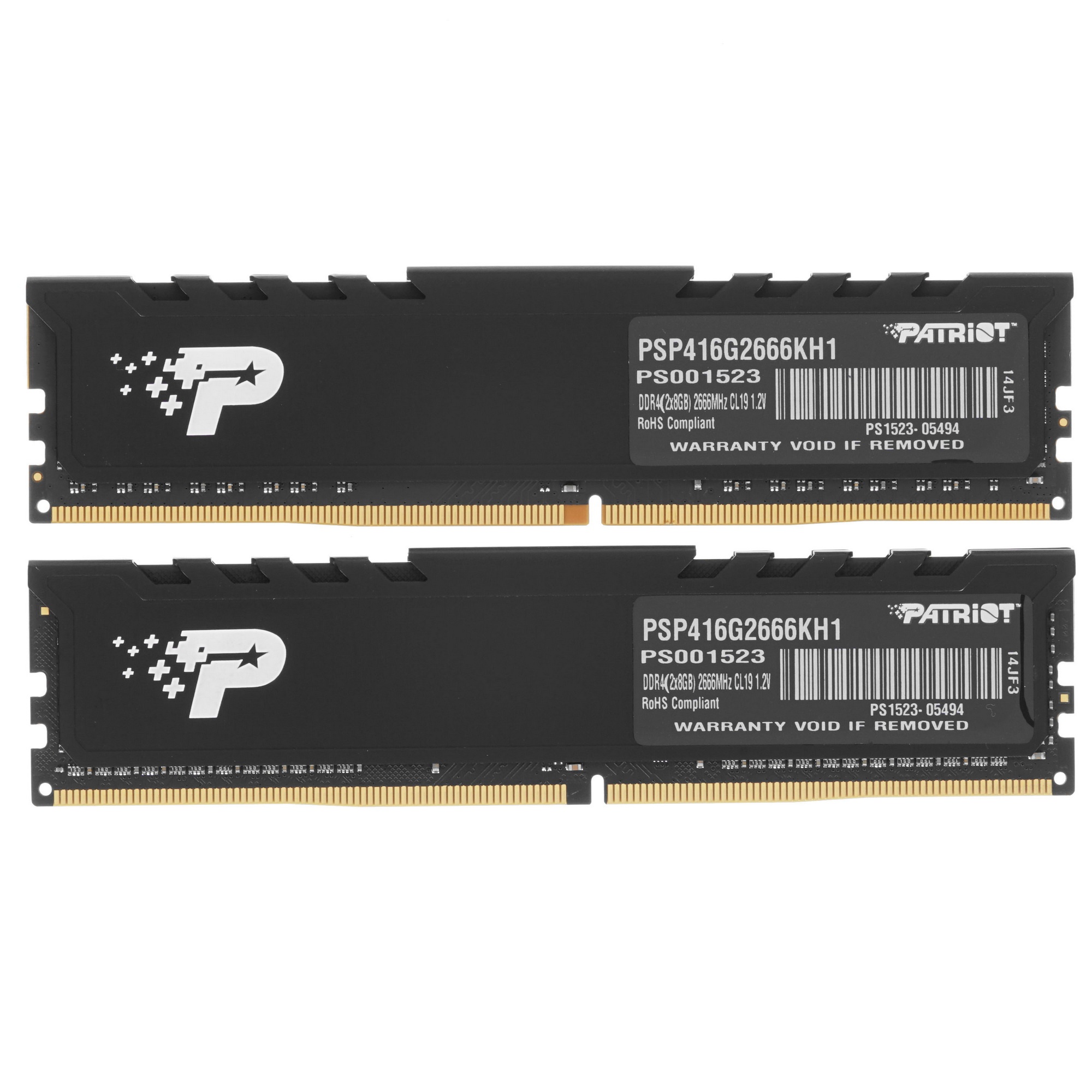 Оперативная память Patriot Signature Premium, DDR4, 16GB (2x8 GB), 2666 MHz, CL19, радиатор, чёрный