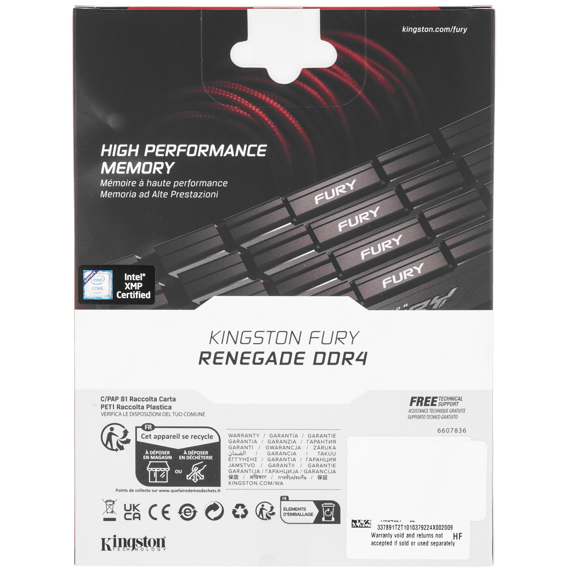 Оперативная память Kingston Fury Renegade, DDR4, 64GB (2x32 GB), 3200 MHz, CL16, с радиатором, чёрны