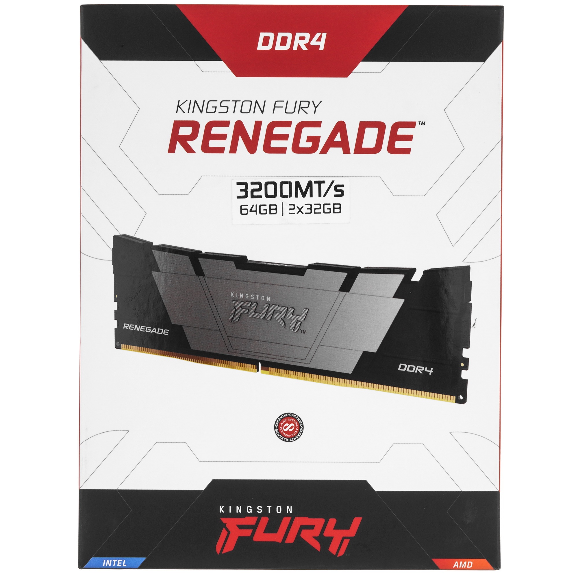 Оперативная память Kingston Fury Renegade, DDR4, 64GB (2x32 GB), 3200 MHz, CL16, с радиатором, чёрны