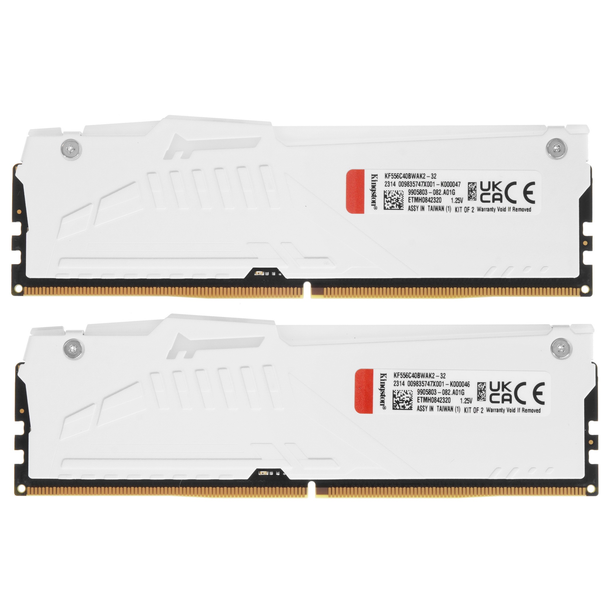 Оперативная память Kingston Fury Beast, DDR5, 32GB (2x16GB), 5600MHz, CL40, с радиаторами, RGB, белы
