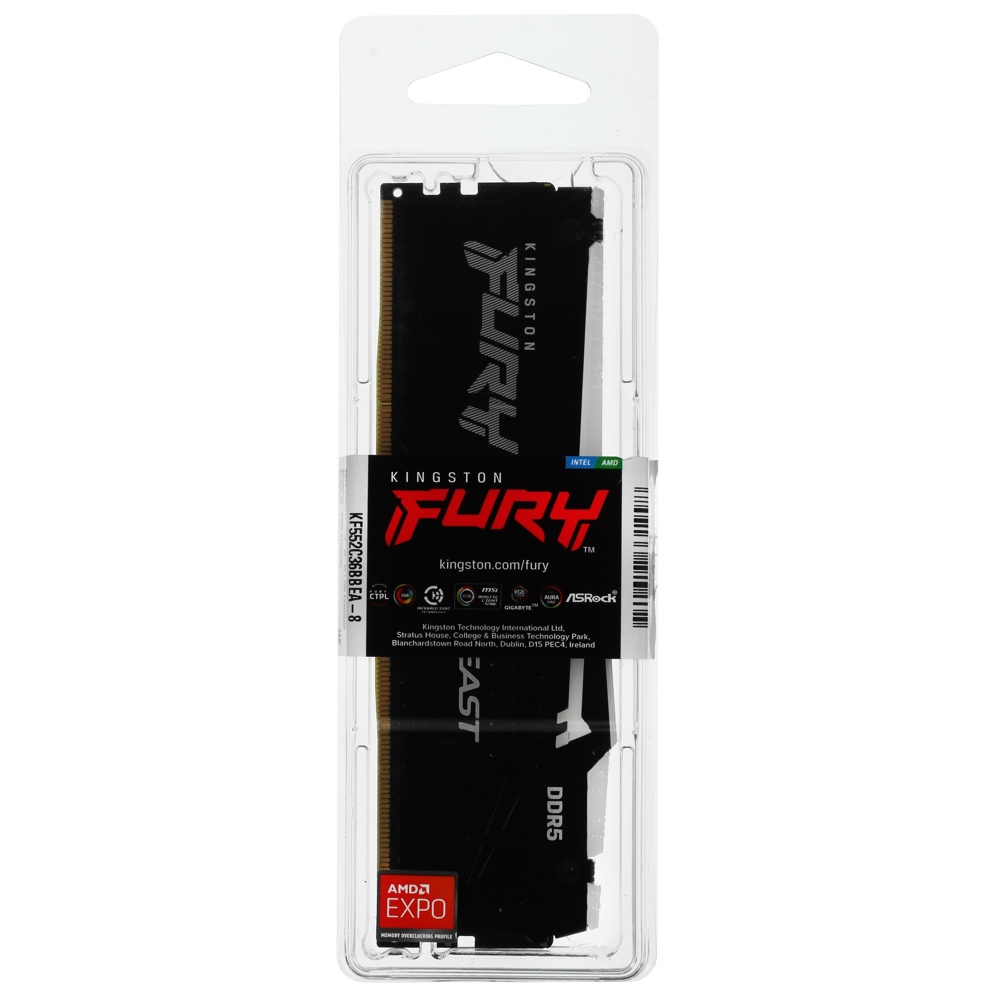 Оперативная память Kingston Fury Beast Expo, DDR5, 8GB (1x8GB), 5200MHz, CL36, с радиатором, RGB, че