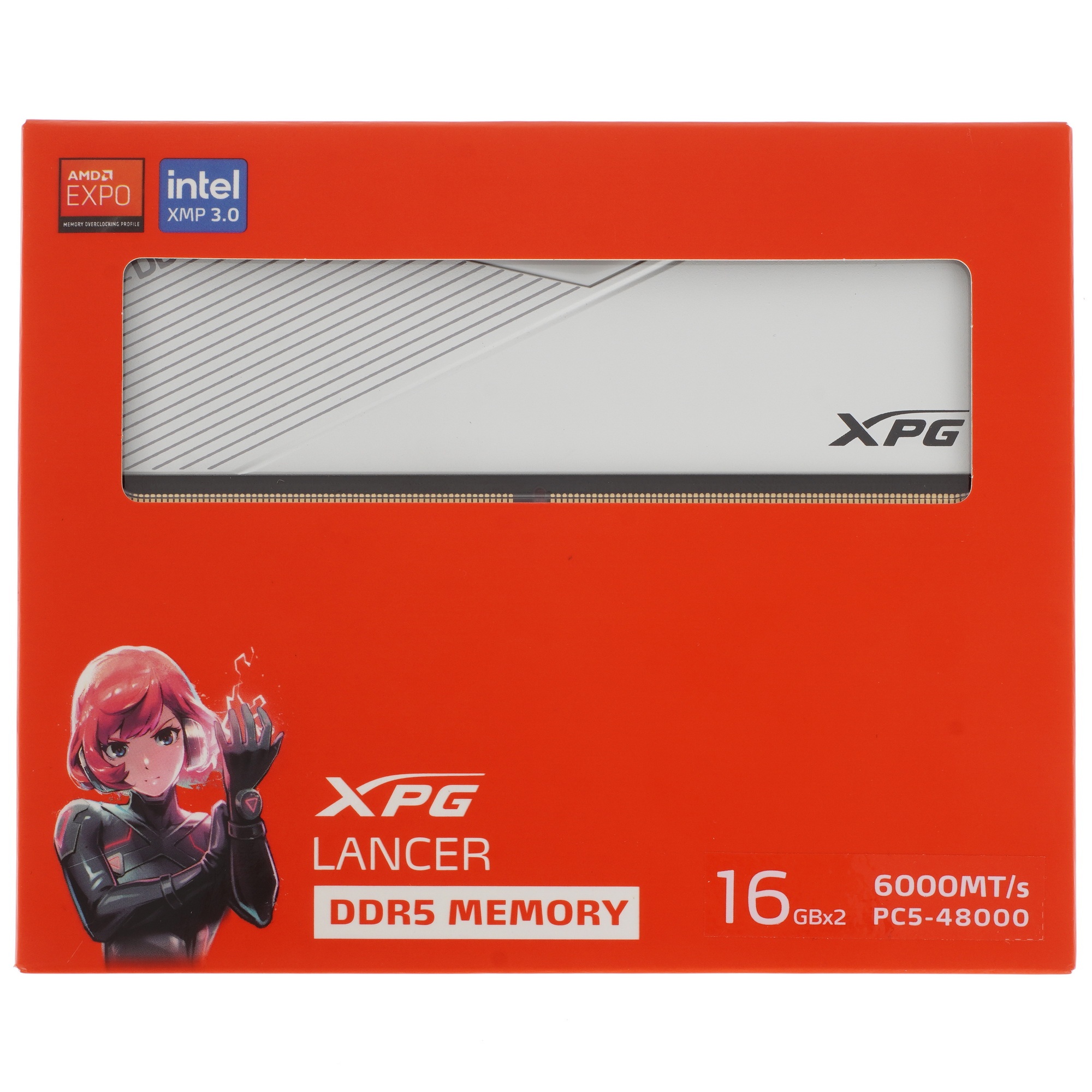 Модуль памяти ADATA 32GB DDR5 6000 DIMM XPG Lancer 2*16, 1.35V, CL30-40-40, On-Die ECC, Power Management IC, white