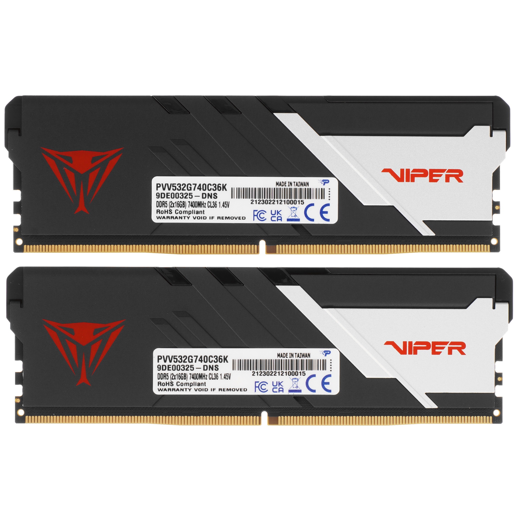 Оперативная память Patriot Viper Venom, DDR5, 32GB (2x16GB), 7400MHz, CL36, с радиаторами, черный