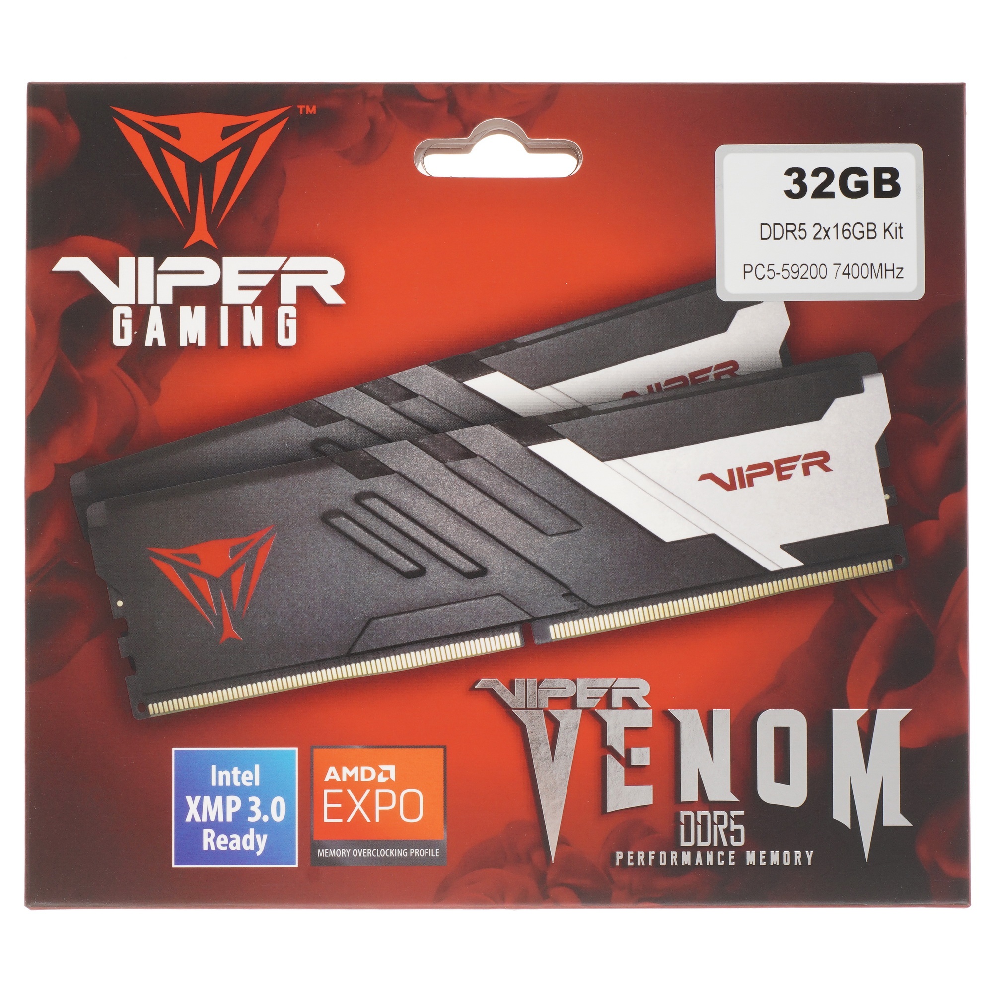Оперативная память Patriot Viper Venom, DDR5, 32GB (2x16GB), 7400MHz, CL36, с радиаторами, черный