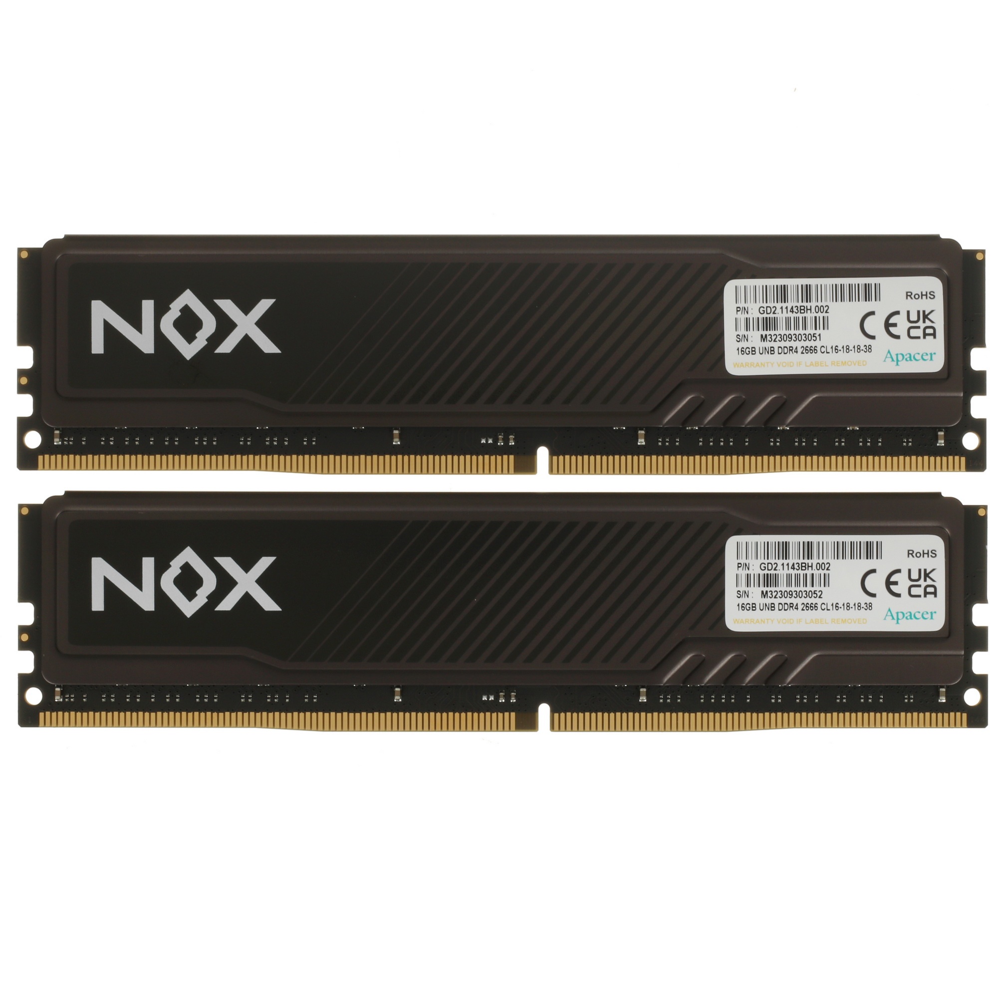 Оперативная память Apacer Nox, DDR4, 32GB (2x16 GB), 2666 MHz, CL16, радиатор, серый