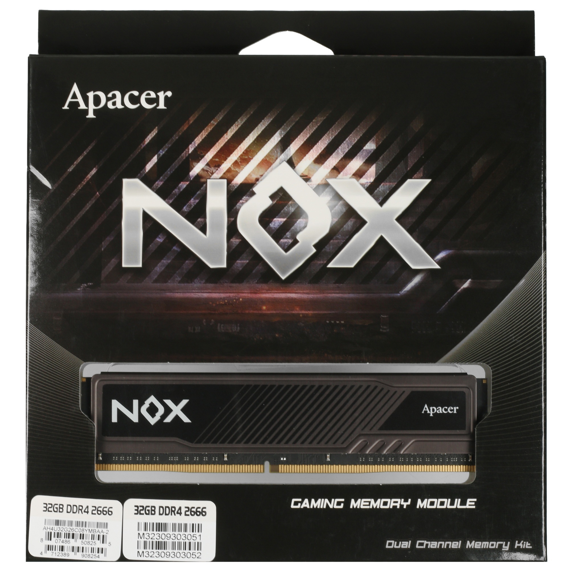 Оперативная память Apacer Nox, DDR4, 32GB (2x16 GB), 2666 MHz, CL16, радиатор, серый