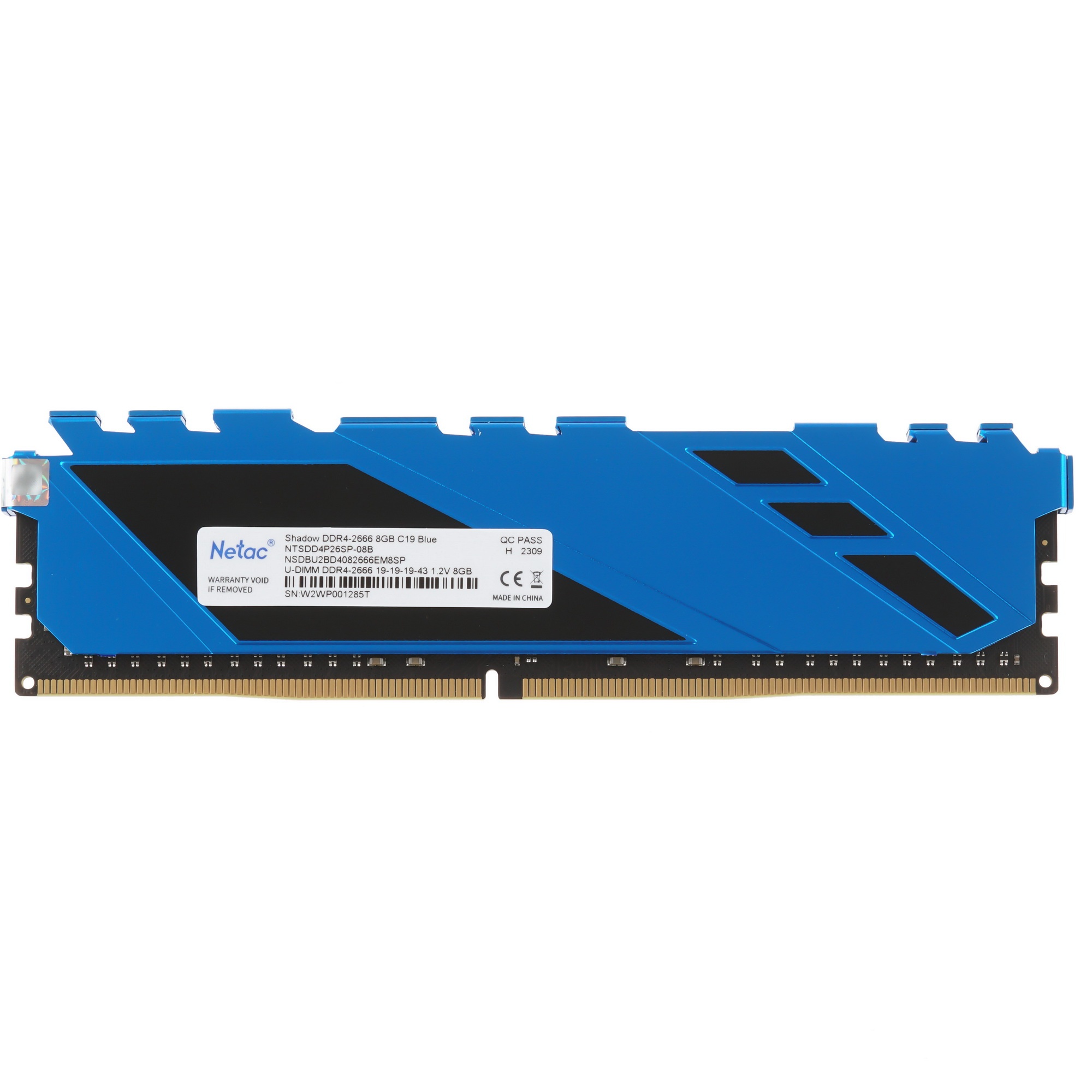 Оперативная память NETAC Shadow, DDR4, 8GB (1x8GB), 2666MHz, CL19, с радиаторами, синий