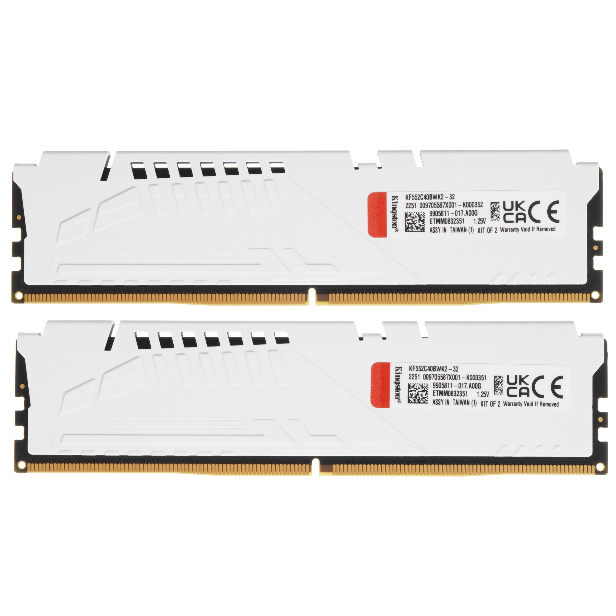 Оперативная память Kingston Fury Beast, DDR5, 32GB (2x16GB), 5200MHz, CL40, с радиаторами, белый