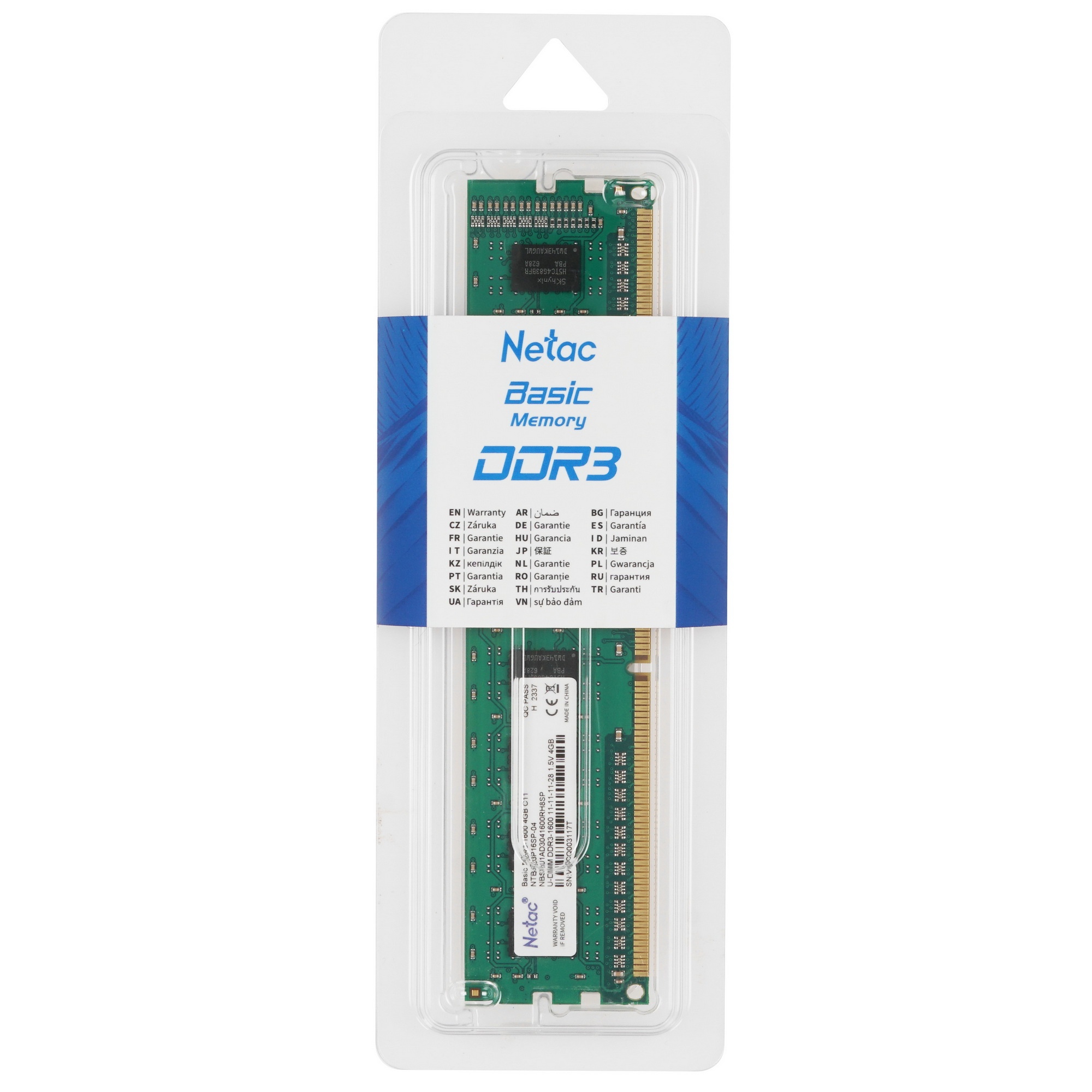 Оперативная память NETAC Basic, DDR3, 4GB (1x4GB), 1600MHz, CL11