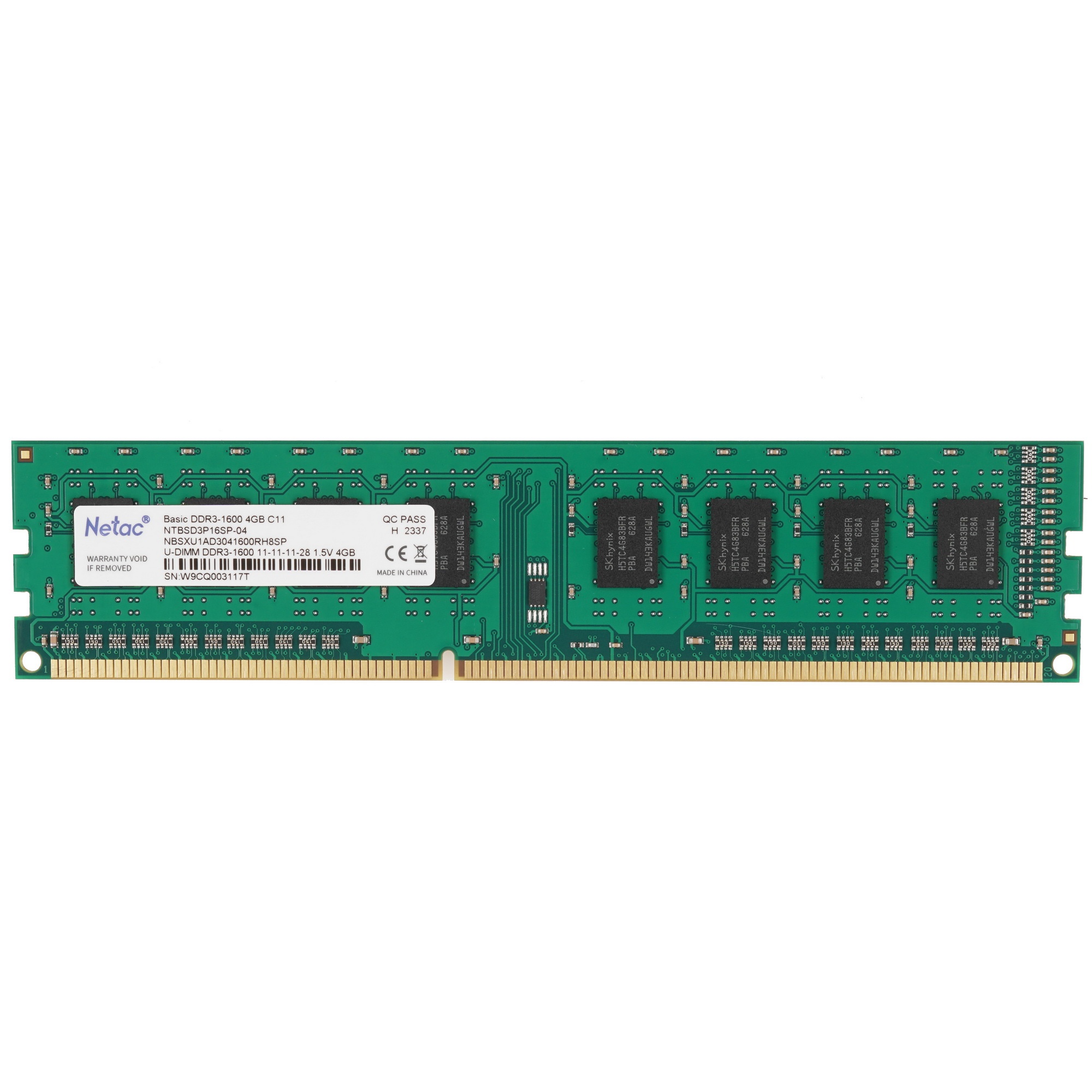 Оперативная память NETAC Basic, DDR3, 4GB (1x4GB), 1600MHz, CL11