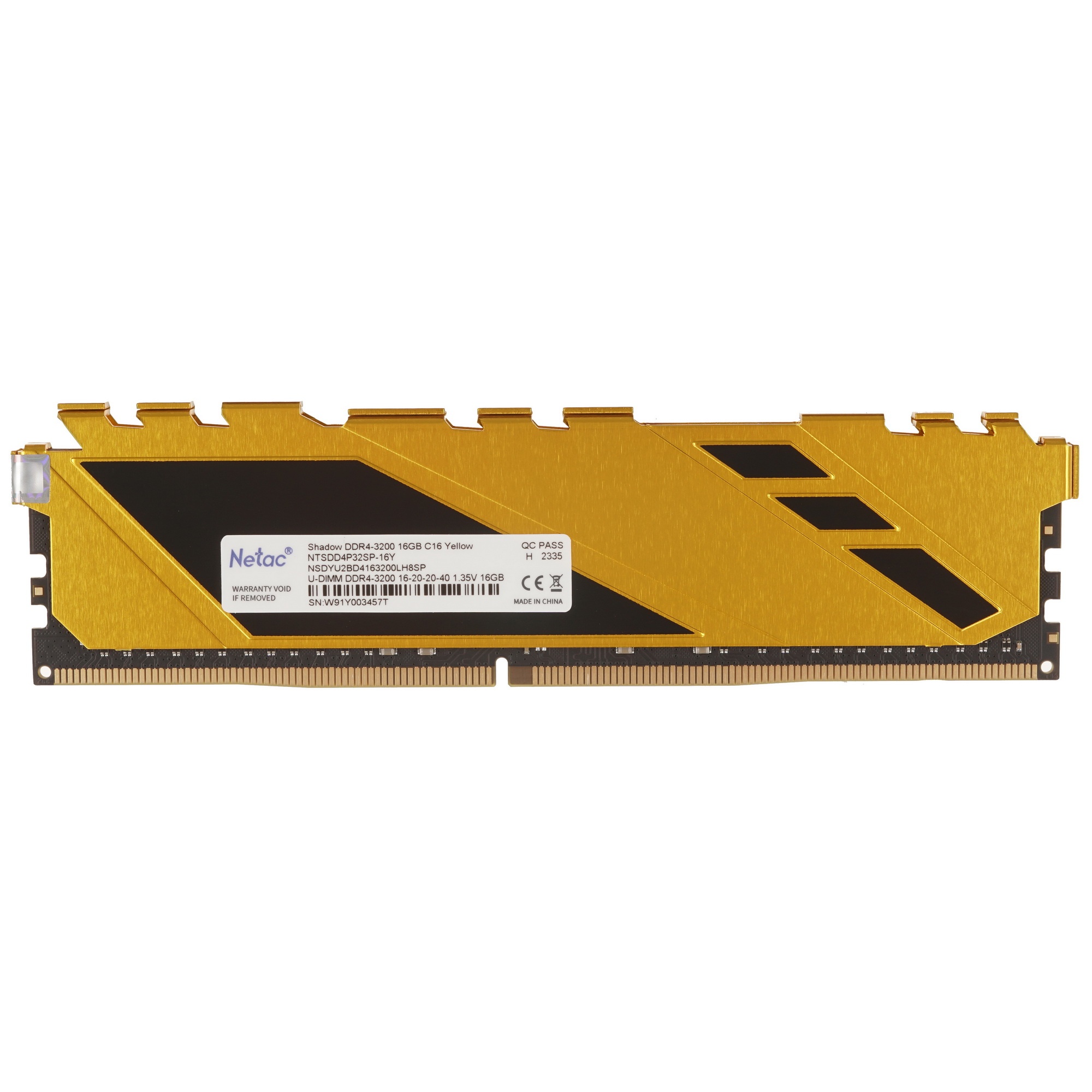 Оперативная память NETAC Shadow, DDR4, 16GB (1x16GB), 3200MHz, CL16, с радиаторами, желтый