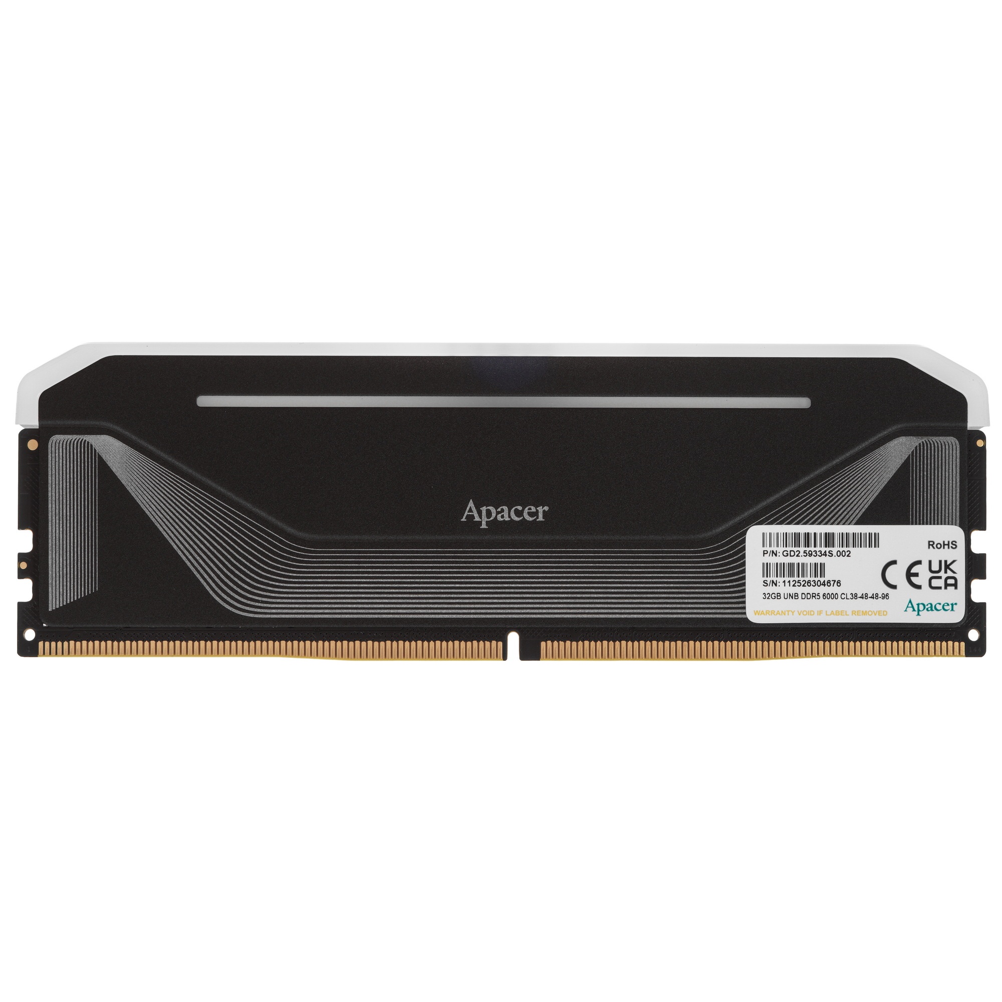 Оперативная память Apacer Nox, DDR5, 32GB (1x32 GB), 6000 MHz, CL38, радиатор, RGB, черный
