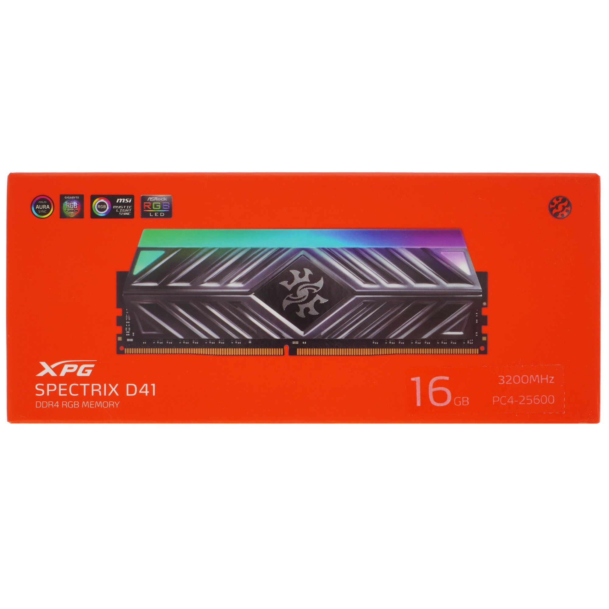 Оперативная память XPG Spectrix D41 RGB, DDR4, 16GB (1x16GB), 3200MHz, CL16, UDIMM, с радиатором, RG