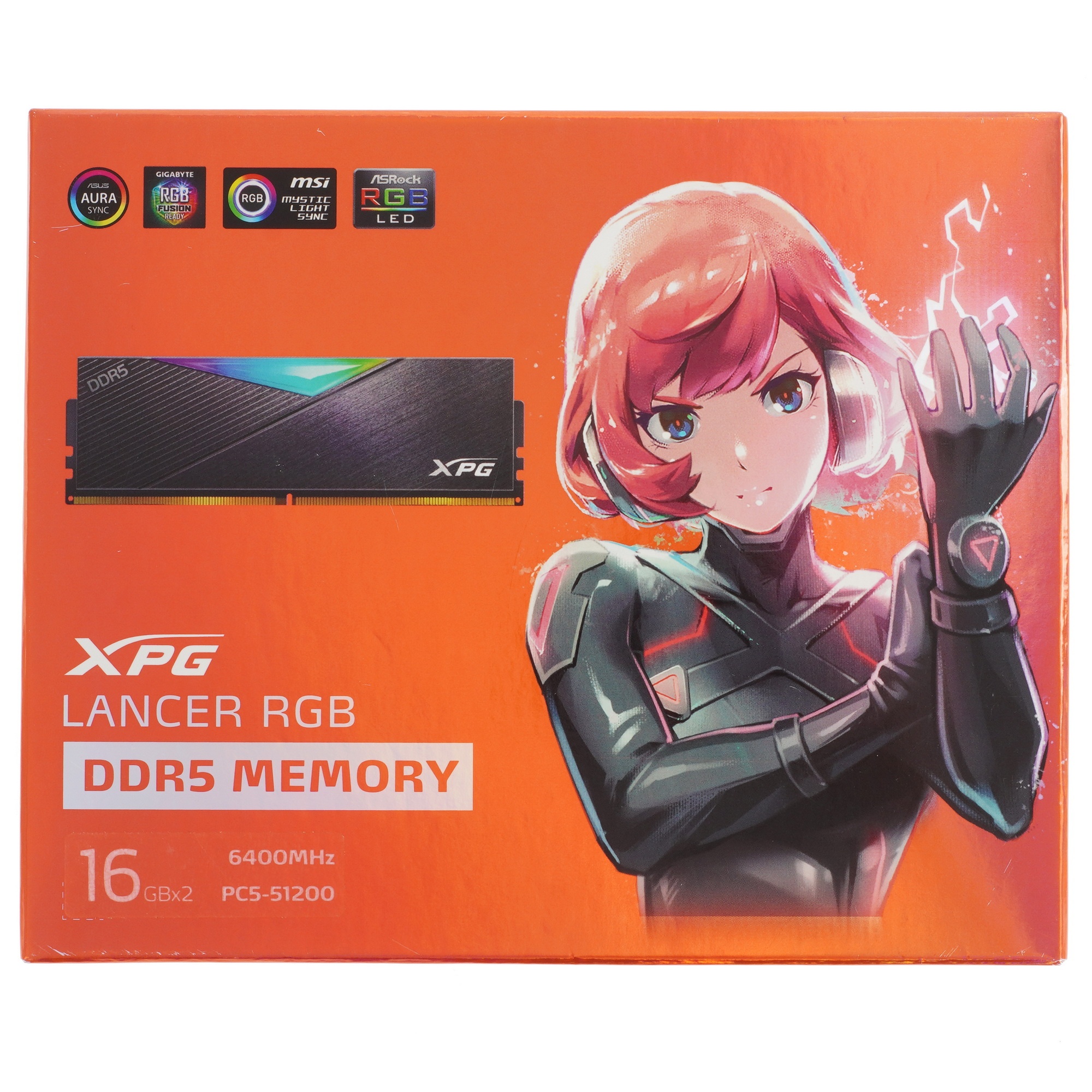 Оперативная память XPG Lancer, DDR5, 32GB (2x16GB), 6400MHz, CL32, с радиаторами, RGB, черный