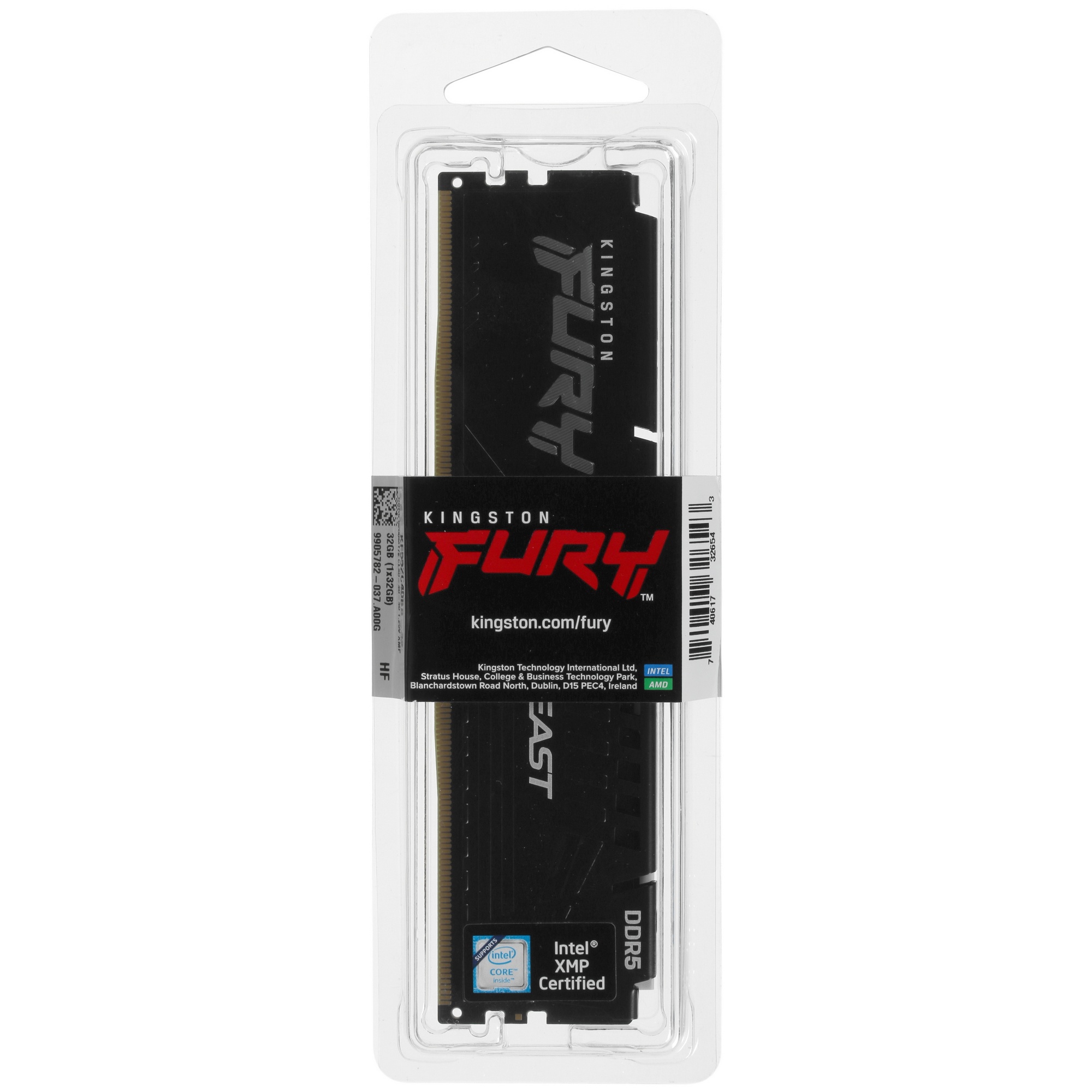 Оперативная память Kingston Fury Beast, DDR5, 32GB (1x32GB), 5200MHz, CL40, радиатор, чёрный