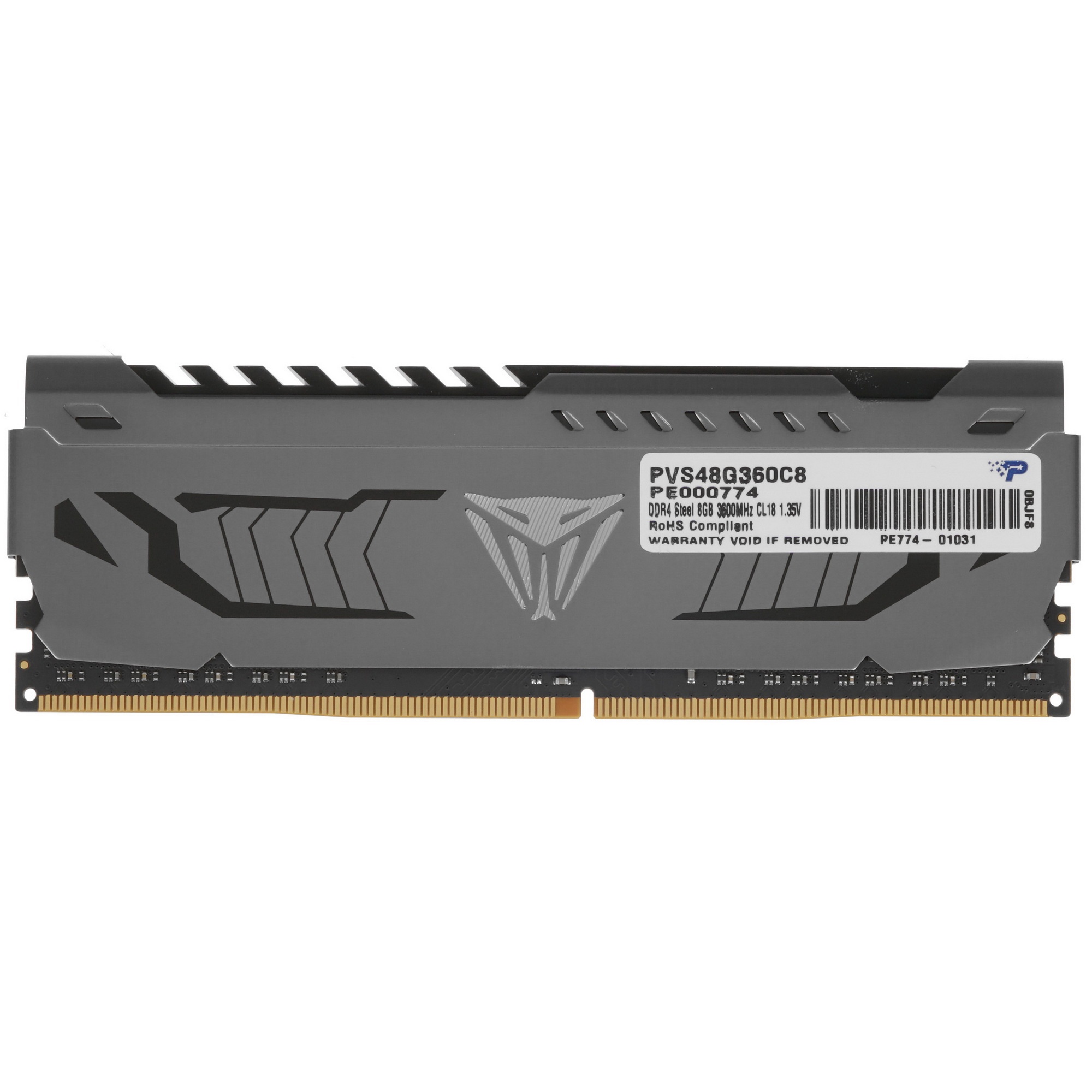 Оперативная память Patriot Viper Steel, DDR4, 8GB (1x8GB), 3600MHz, CL18, с радиатором, черный