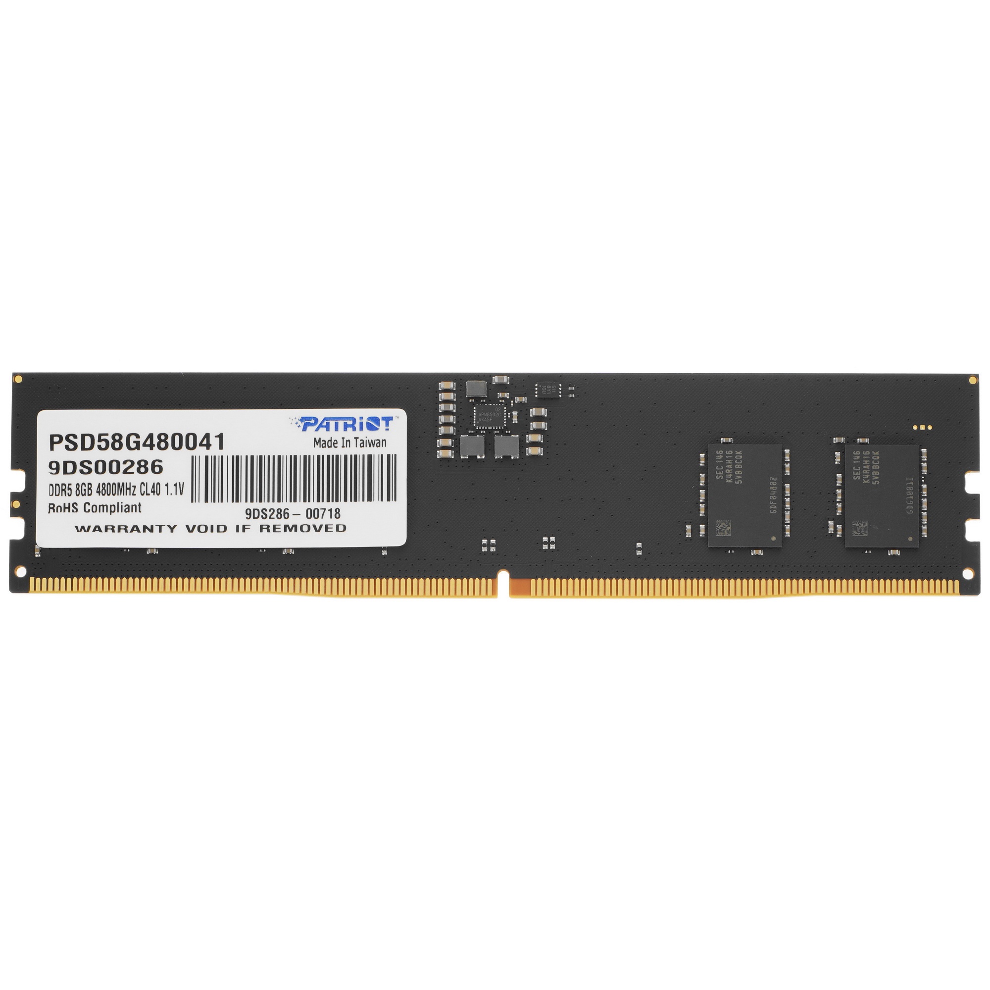 Оперативная память Patriot Signature, DDR5, 8GB (1x8 GB), 4800 MHz, CL40