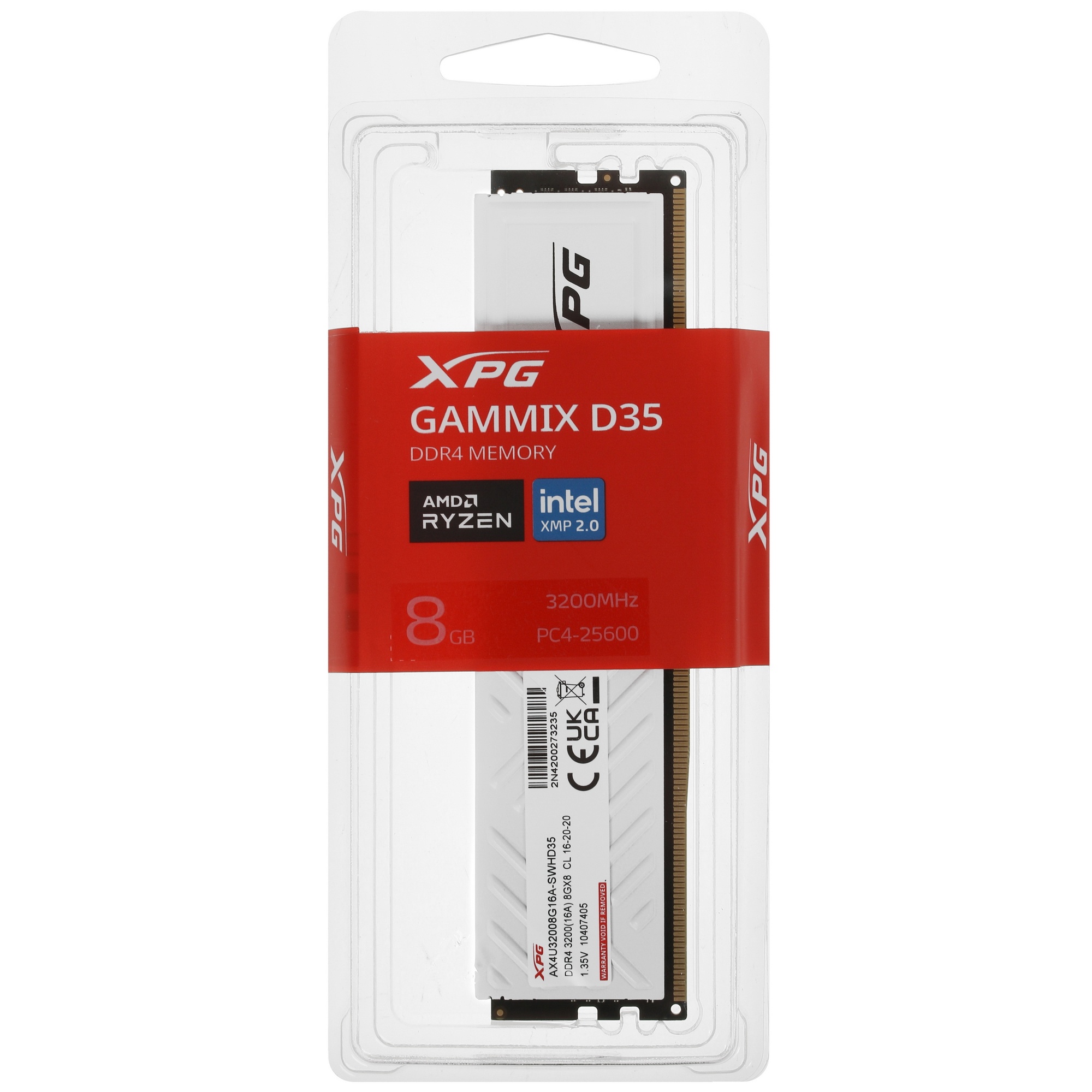 Оперативная память XPG Gammix D35, DDR4, 8GB (1x8GB), 3200MHz, CL16, UDIMM, с радиатором, белый