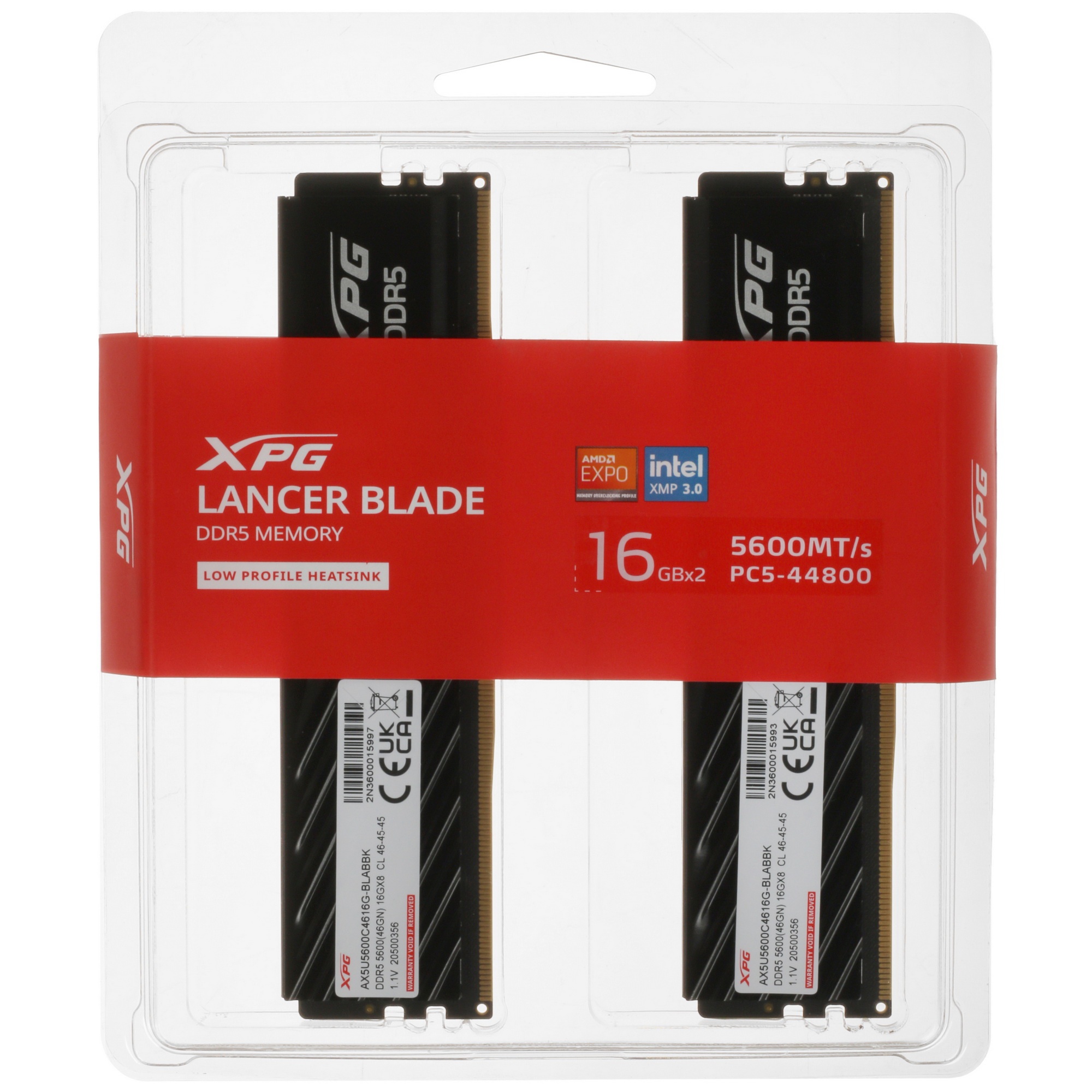 Оперативная память XPG Lancer Blade, DDR5, 32GB (2x16GB), 5600MHz, CL46, с радиаторами, черный