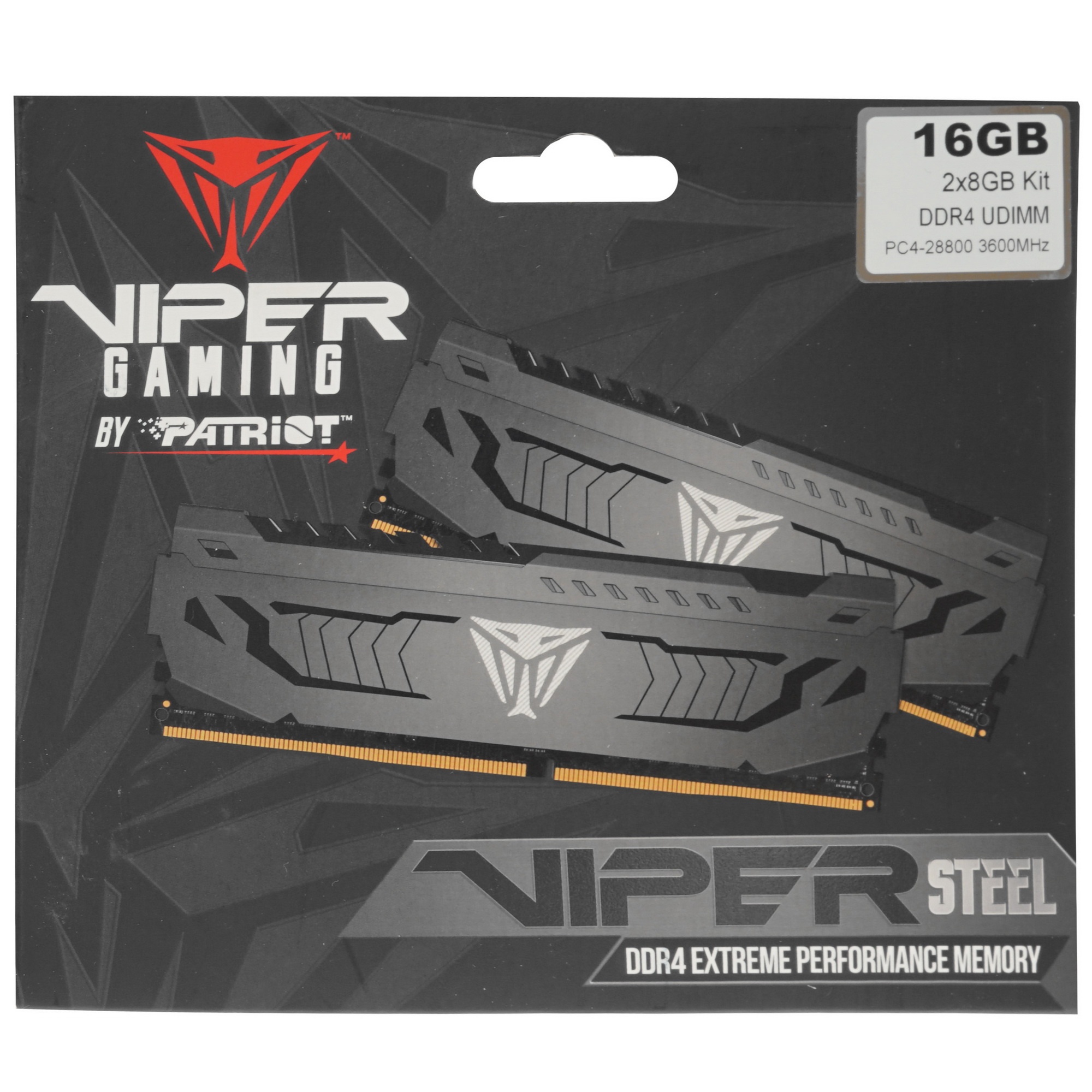 Оперативная память Patriot Viper Steel, DDR4, 16GB (2x8 GB), 3600 MHz, CL18, радиатор, чёрный