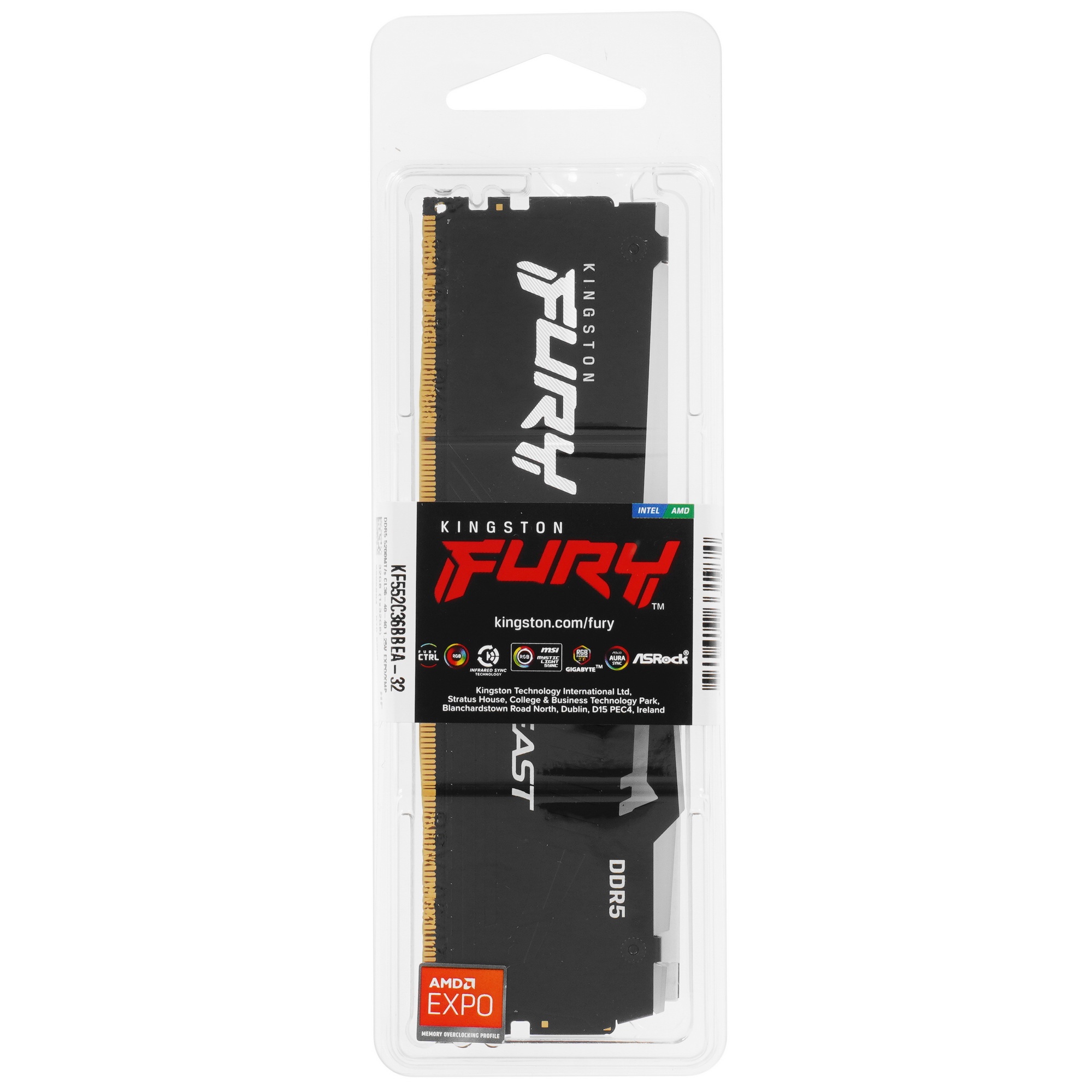 Оперативная память Kingston Fury Beast Expo, DDR5, 32GB (1x32 GB), 5200 MHz, CL36, радиатор, RGB, чё