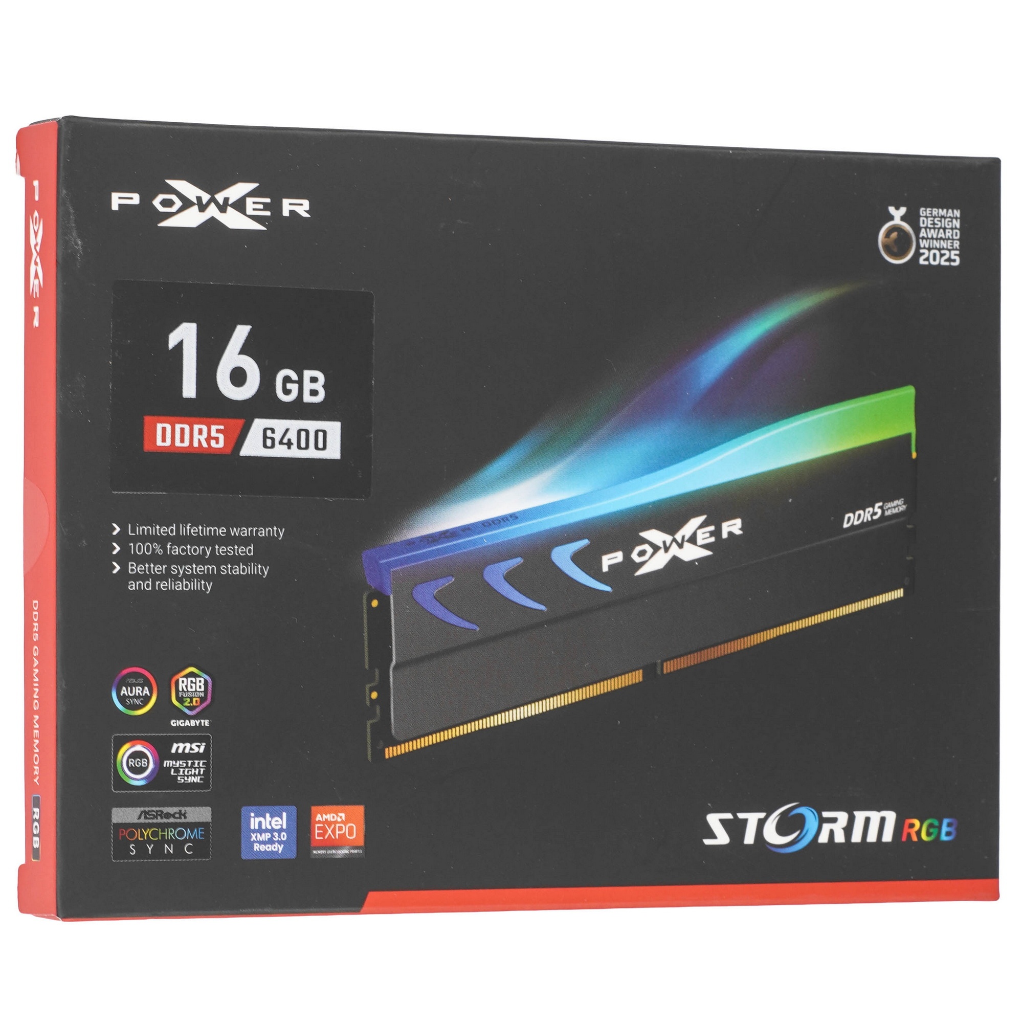 Оперативная память Silicon Power Xpower Storm, DDR5, 16GB (1x16 GB), 6400 MHz, CL32, радиатор, RGB,