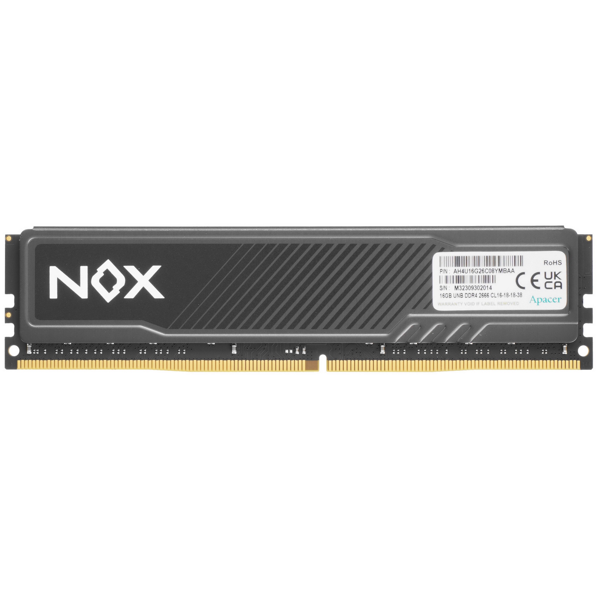 Оперативная память Apacer Nox, DDR4, 16GB (1x16 GB), 2666 MHz, CL16, радиатор, черный