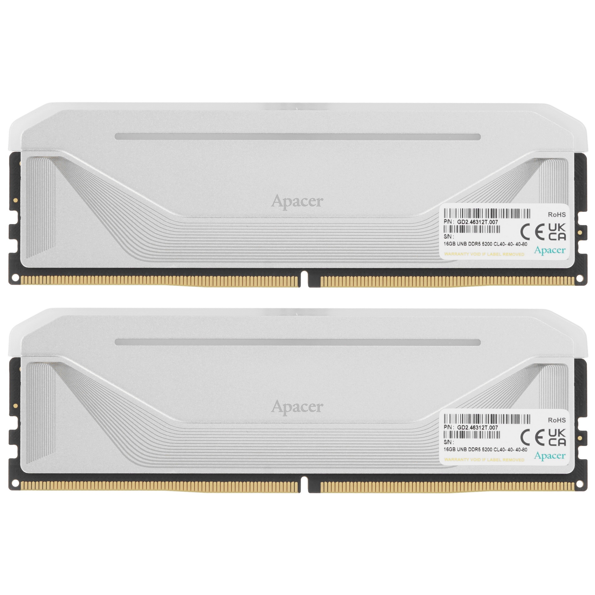 Оперативная память Apacer Nox, DDR5, 32GB (2x16GB), 5200MHz, CL40, радиатор, RGB, серебристый