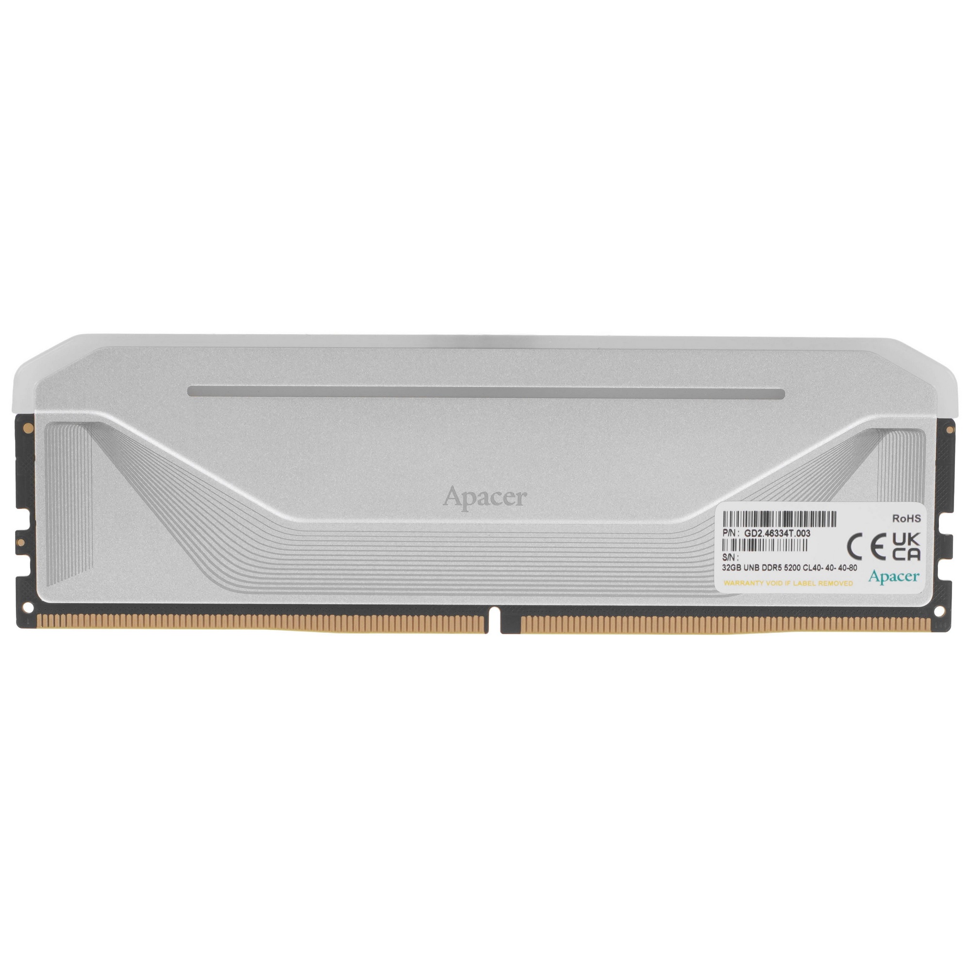 Оперативная память Apacer Nox, DDR5, 32GB (1x32GB), 5200MHz, CL40, радиатор, RGB, серебристый