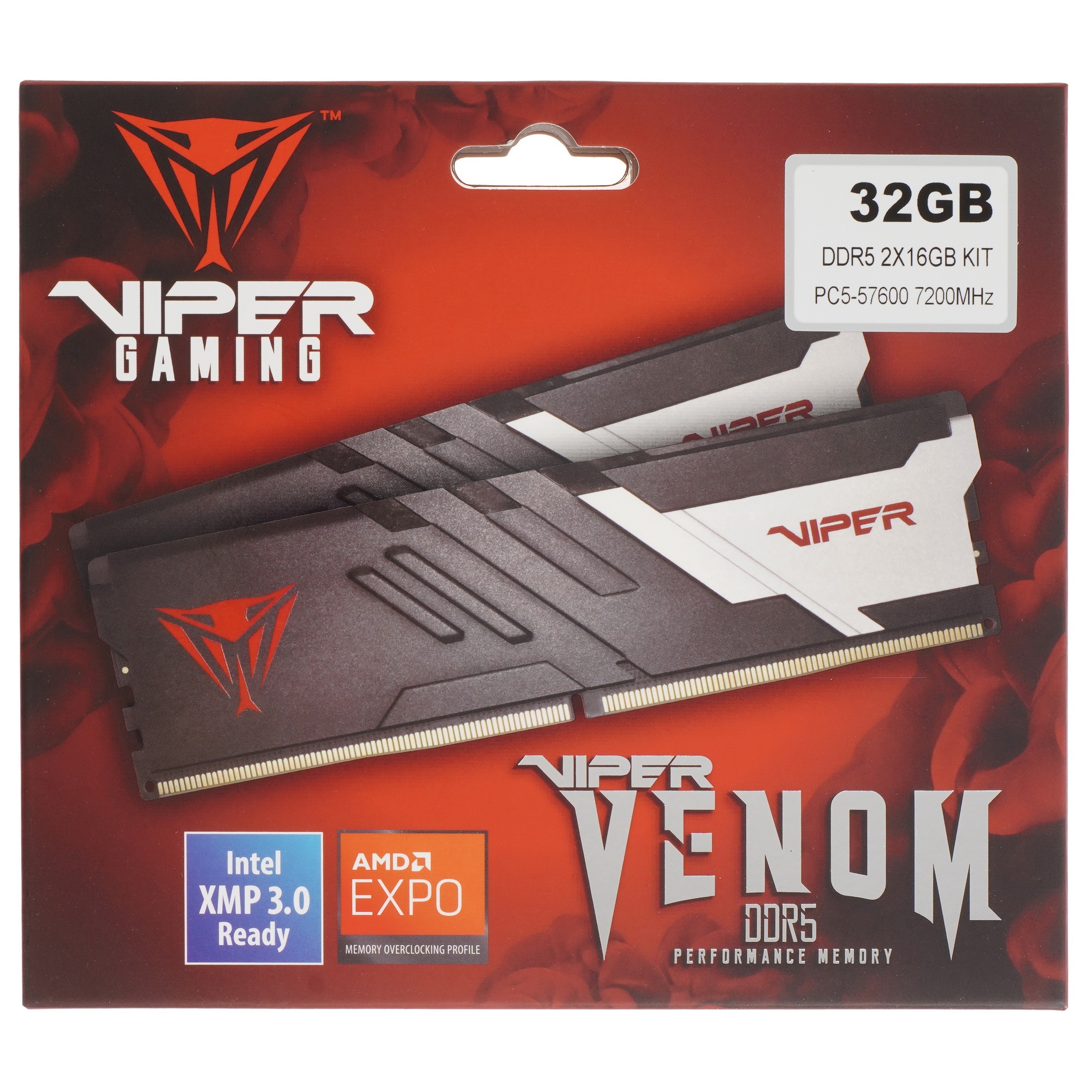Оперативная память Patriot Viper Venom, DDR5, 32GB (2x16GB), 7200MHz, CL34, с радиатором, черный