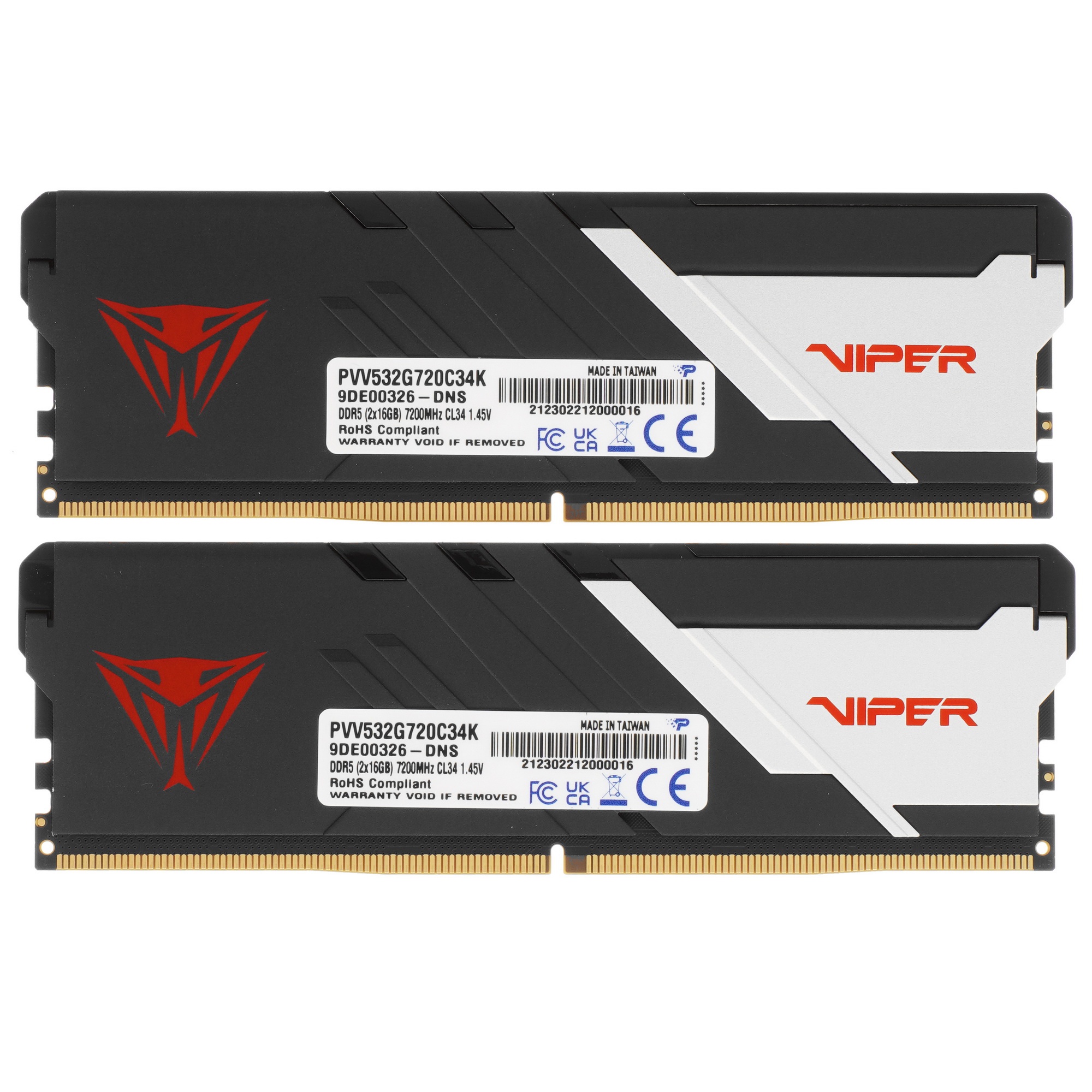Оперативная память Patriot Viper Venom, DDR5, 32GB (2x16GB), 7200MHz, CL34, с радиатором, черный